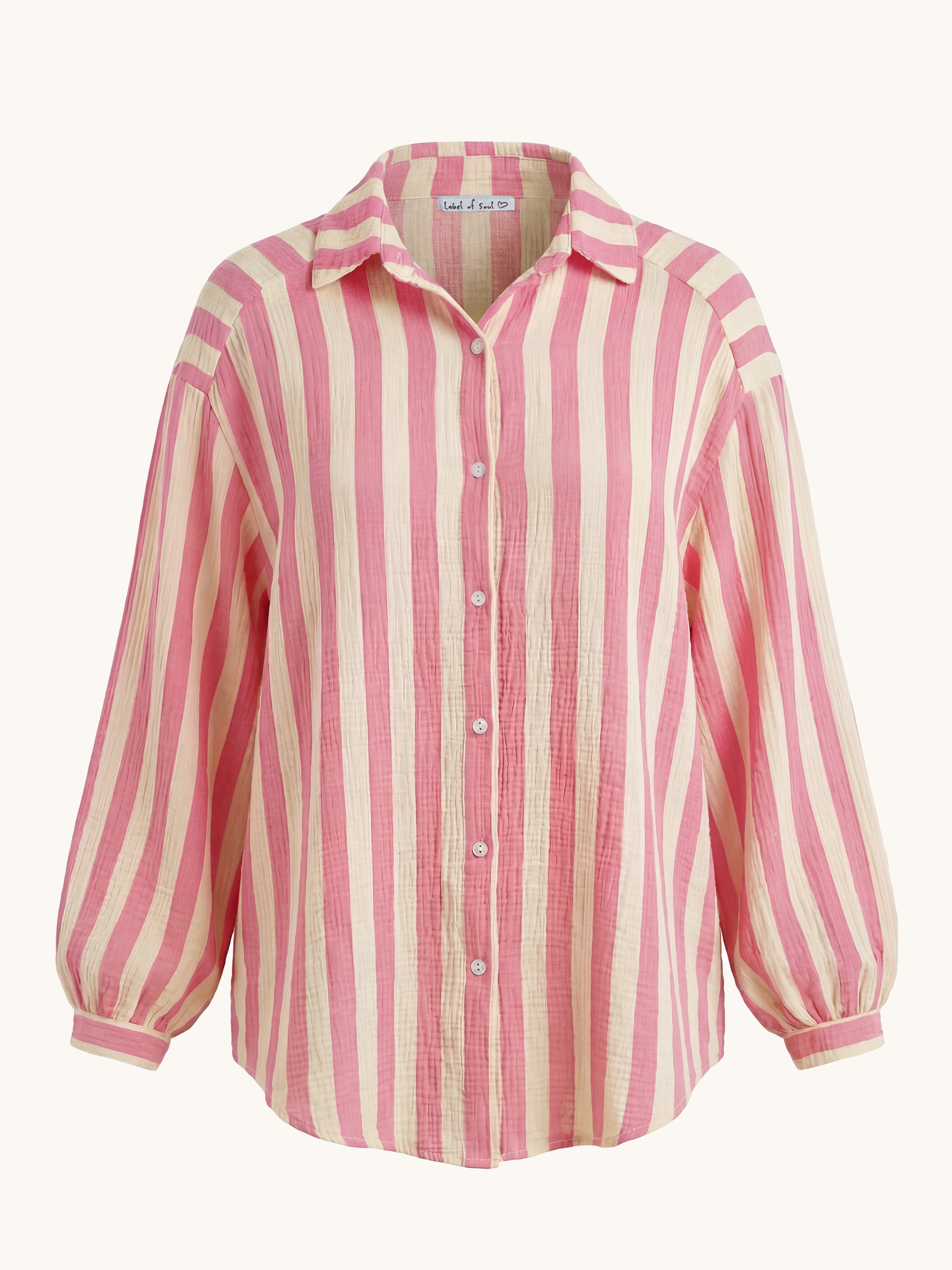 Musselin Midi Oversize Bluse - BIG STRIPES - Rosa/Butter