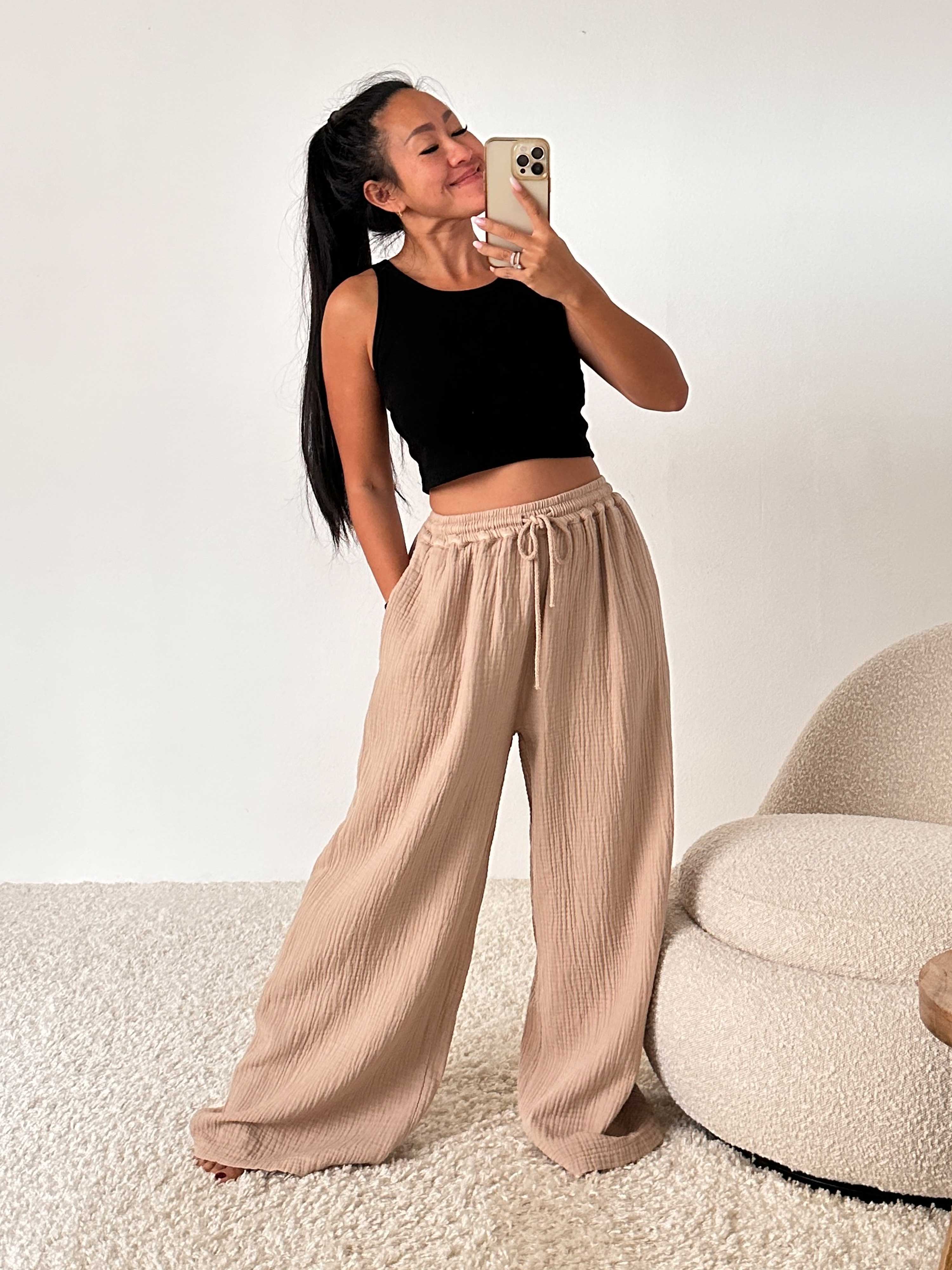 Musselin Palazzo Hose - QUEENSIZE - Oatmeal