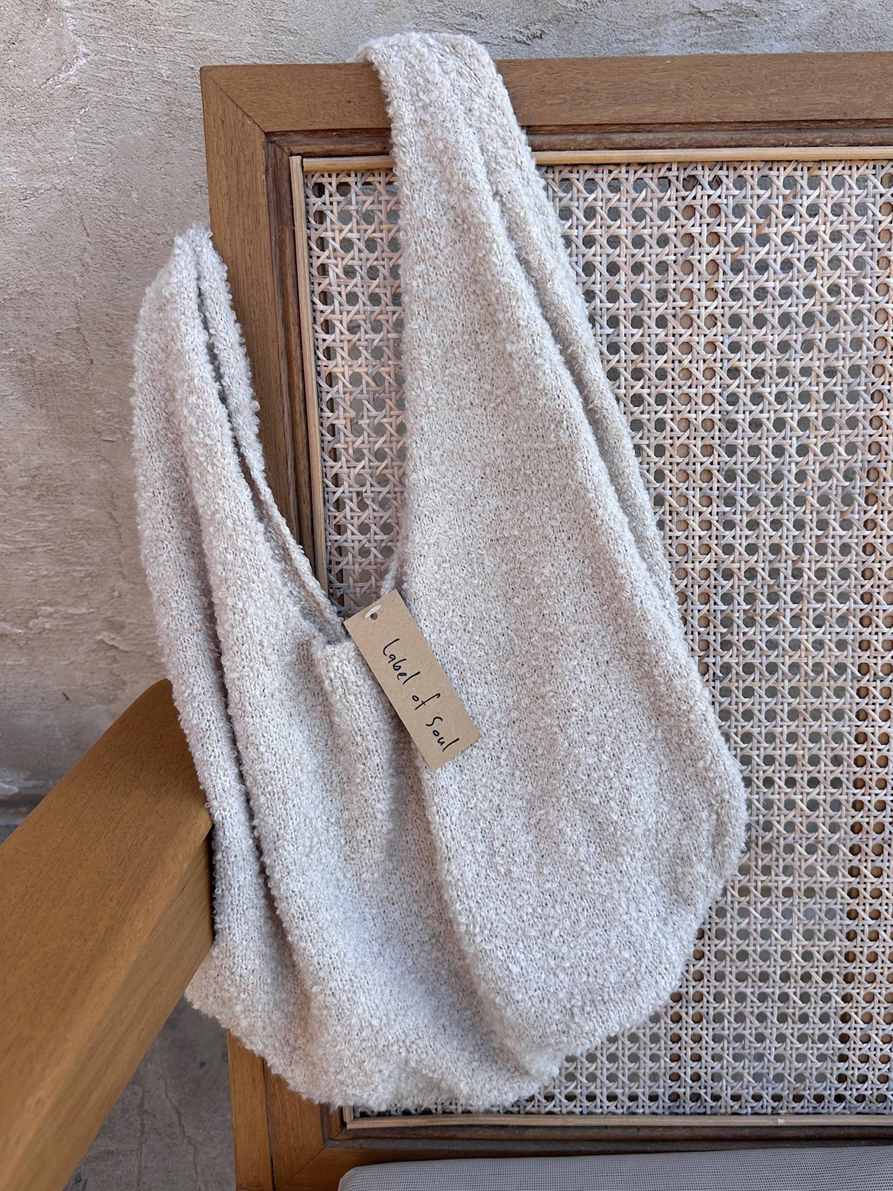 Bouclé Strick Beutel Tasche - Creme