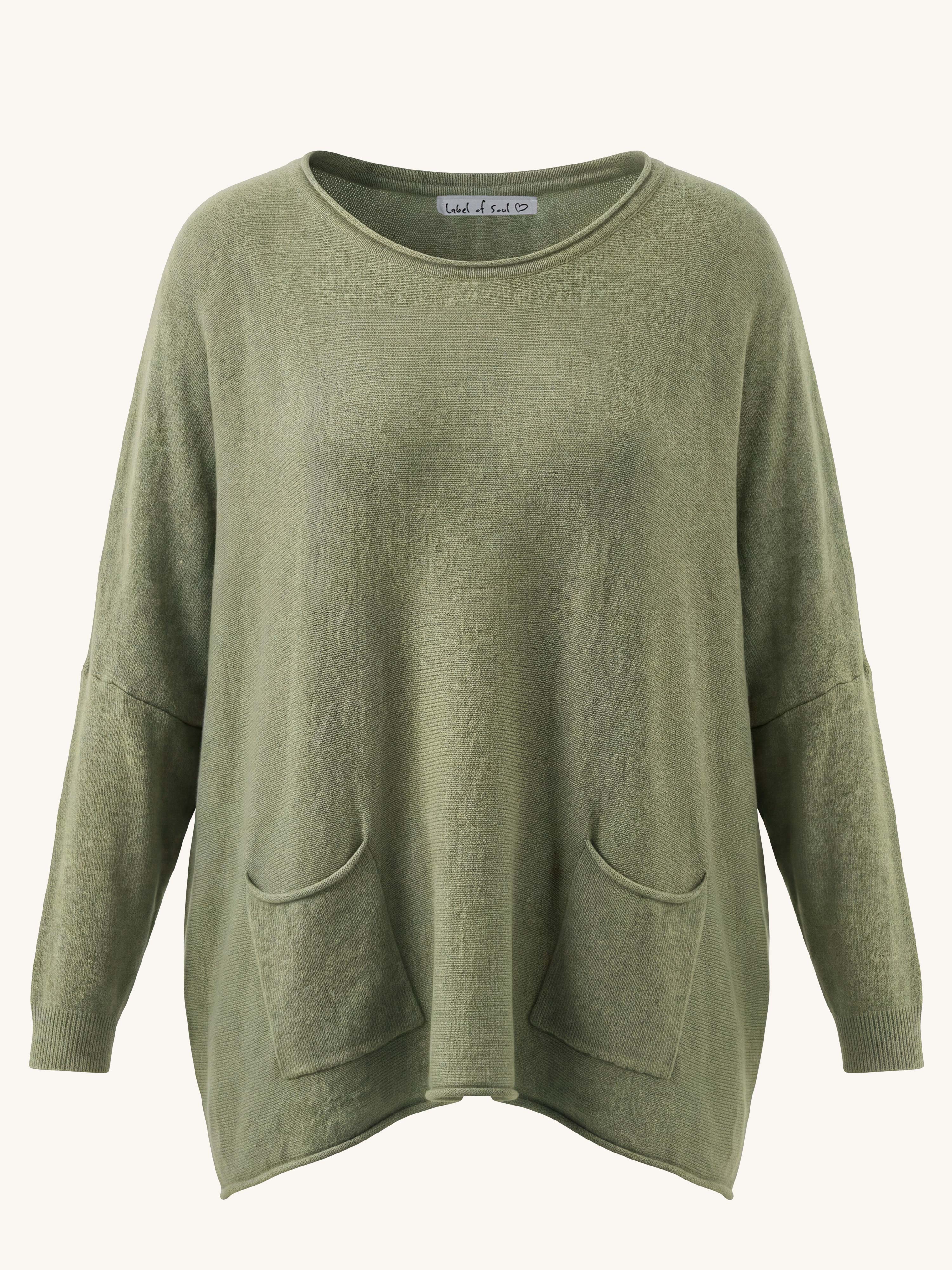 Oversize Viskose Pullover mit Taschen - Matcha