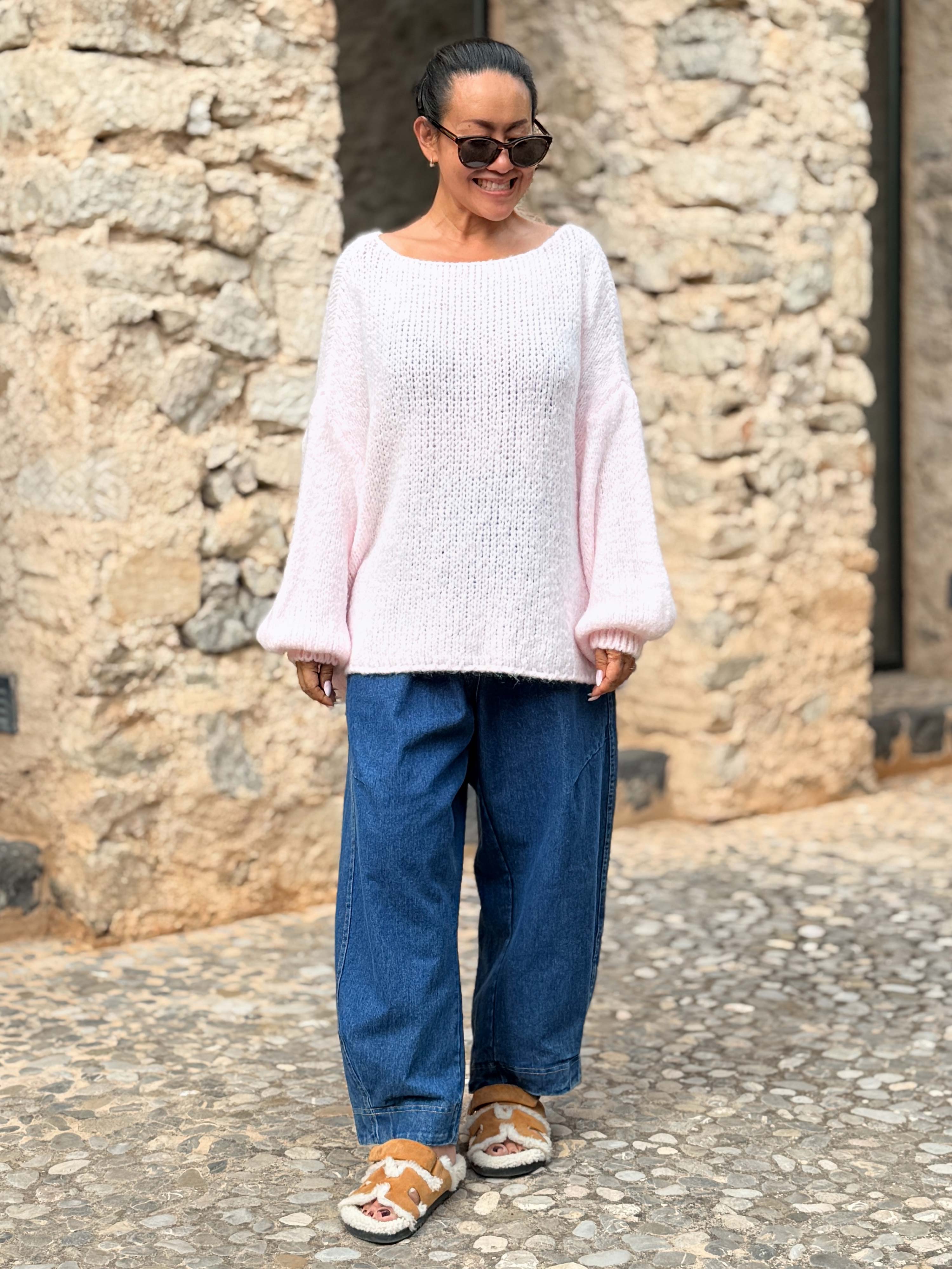 Oversize Cropped Strickpullover - FLAUSCHI - Rosa