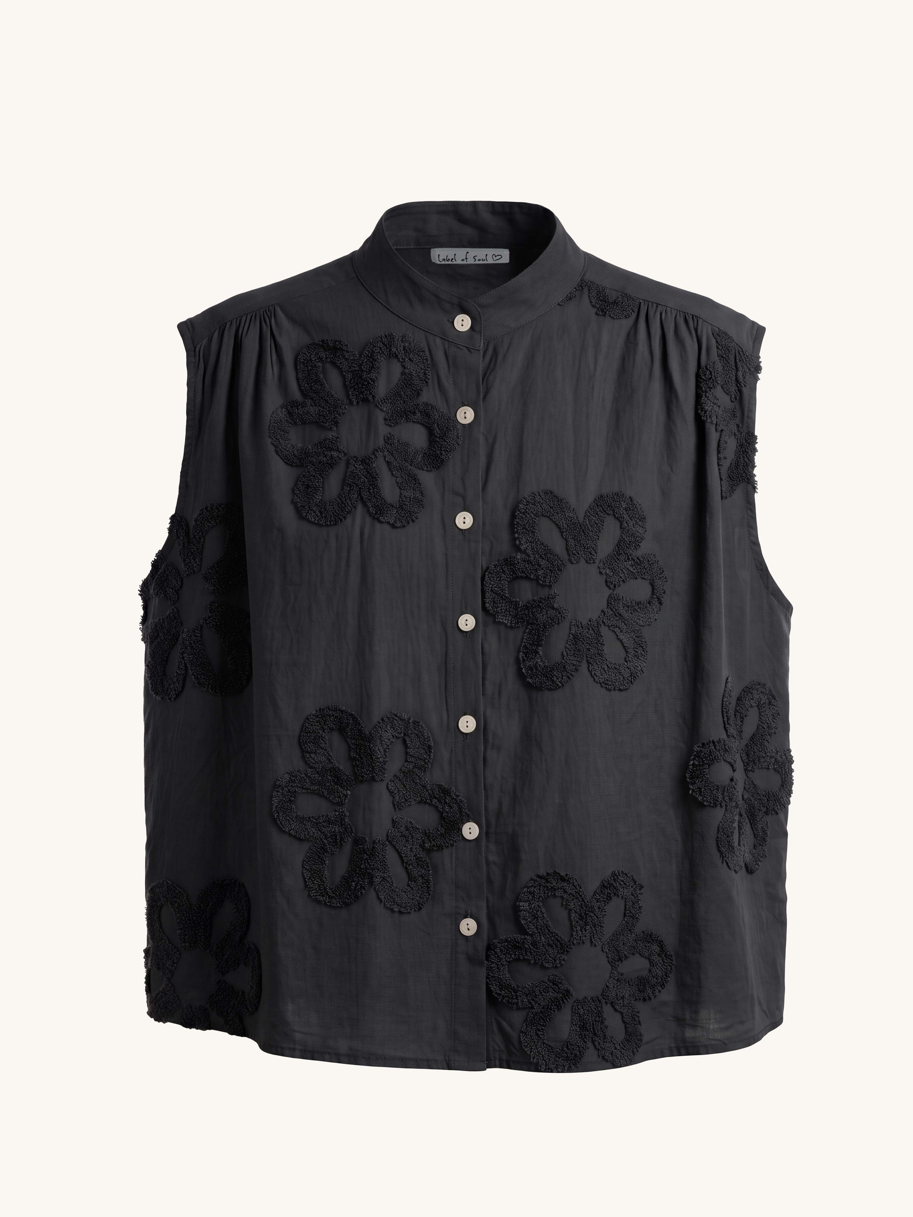 Ärmellose Cotton  Bluse mit Blumenmuster - Schwarz