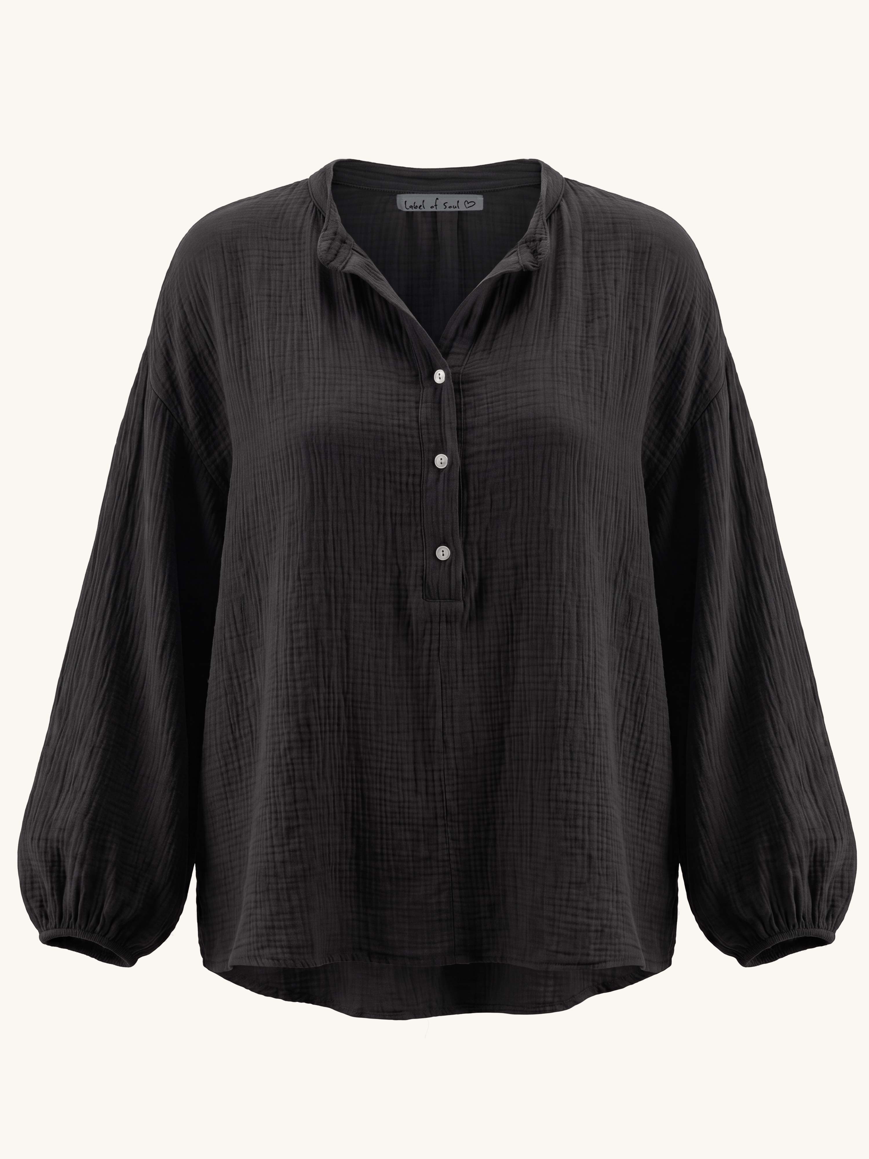 Musselin Vokuhila Oversize Bluse - Schwarz
