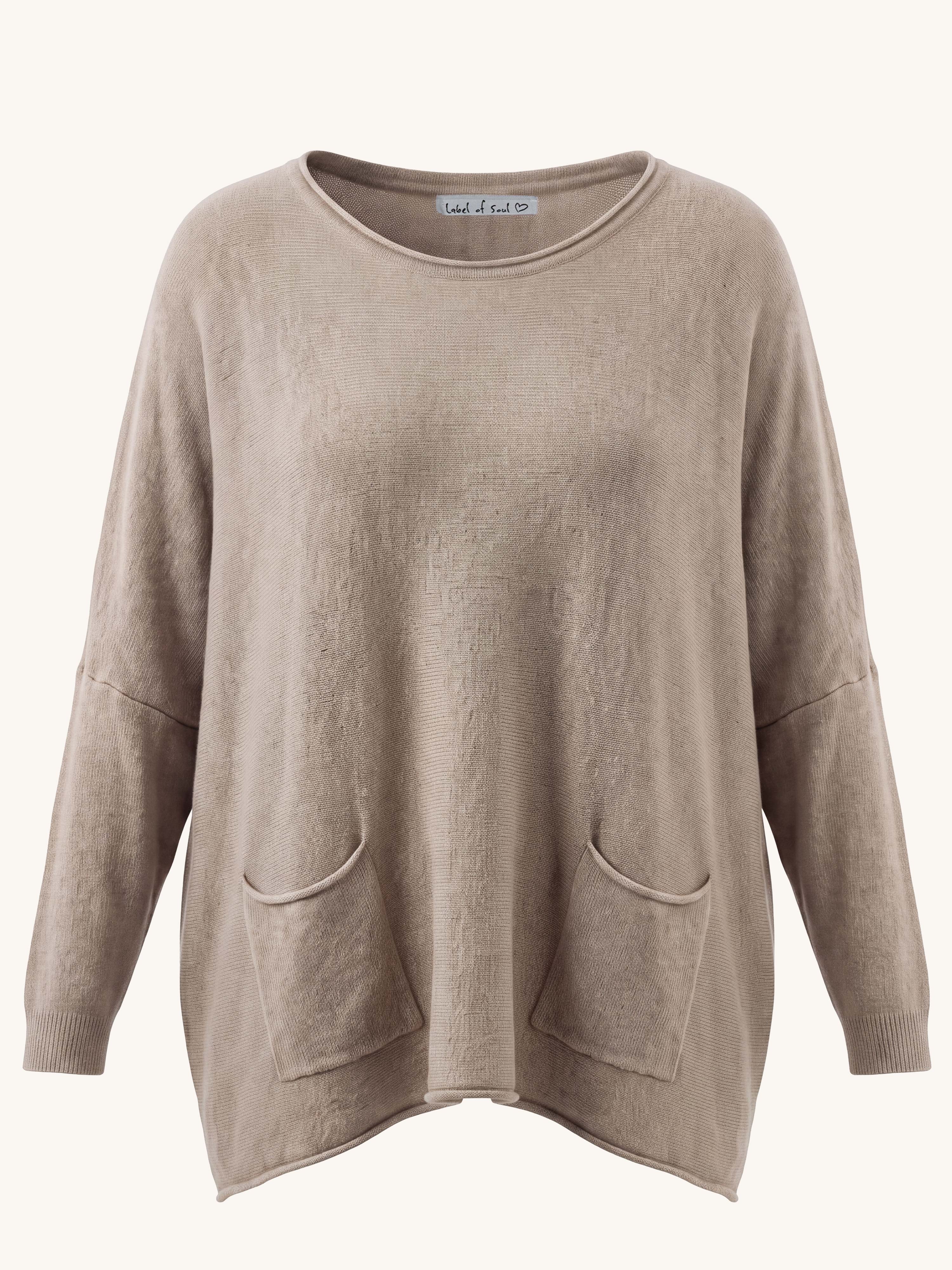 Oversize Viskose Pullover mit Taschen - Taupe