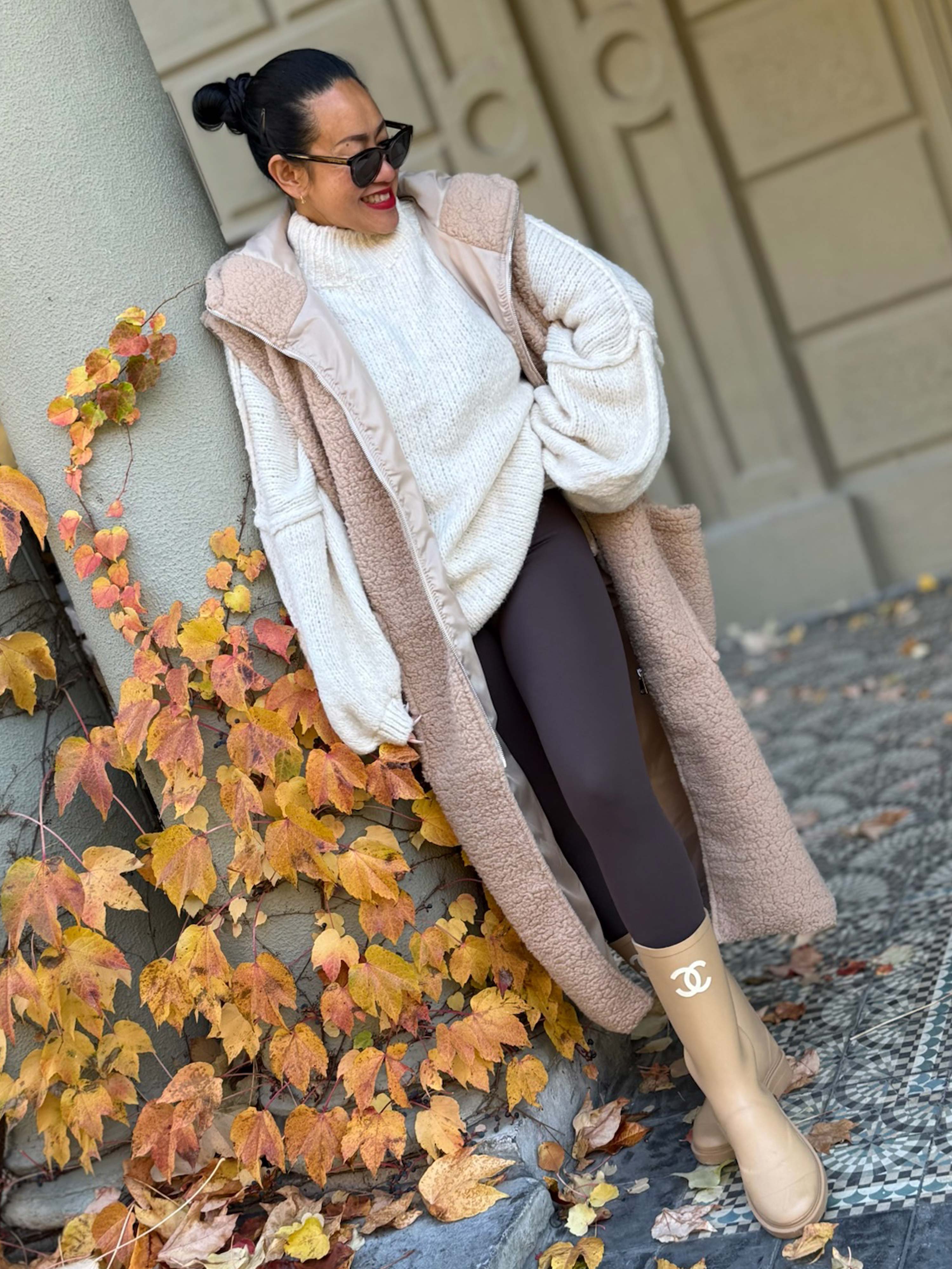 Teddylook Long Weste mit Kapuze - Oatmeal