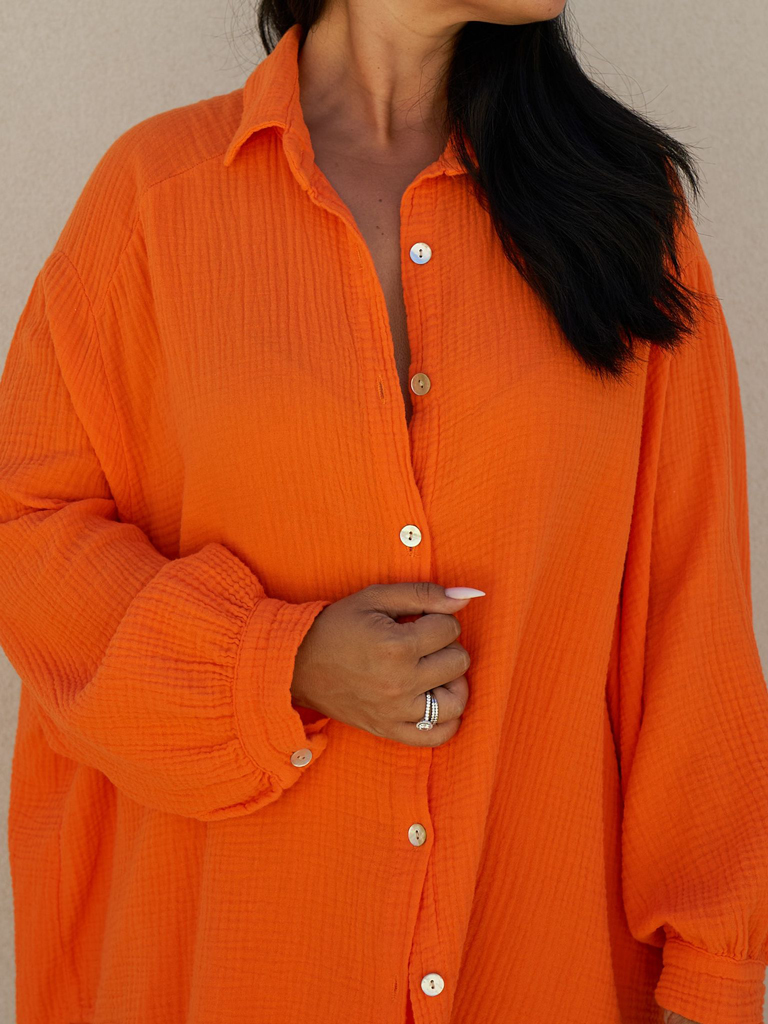 Musselin Long Oversize Bluse -  Must Have - Sunset Orange