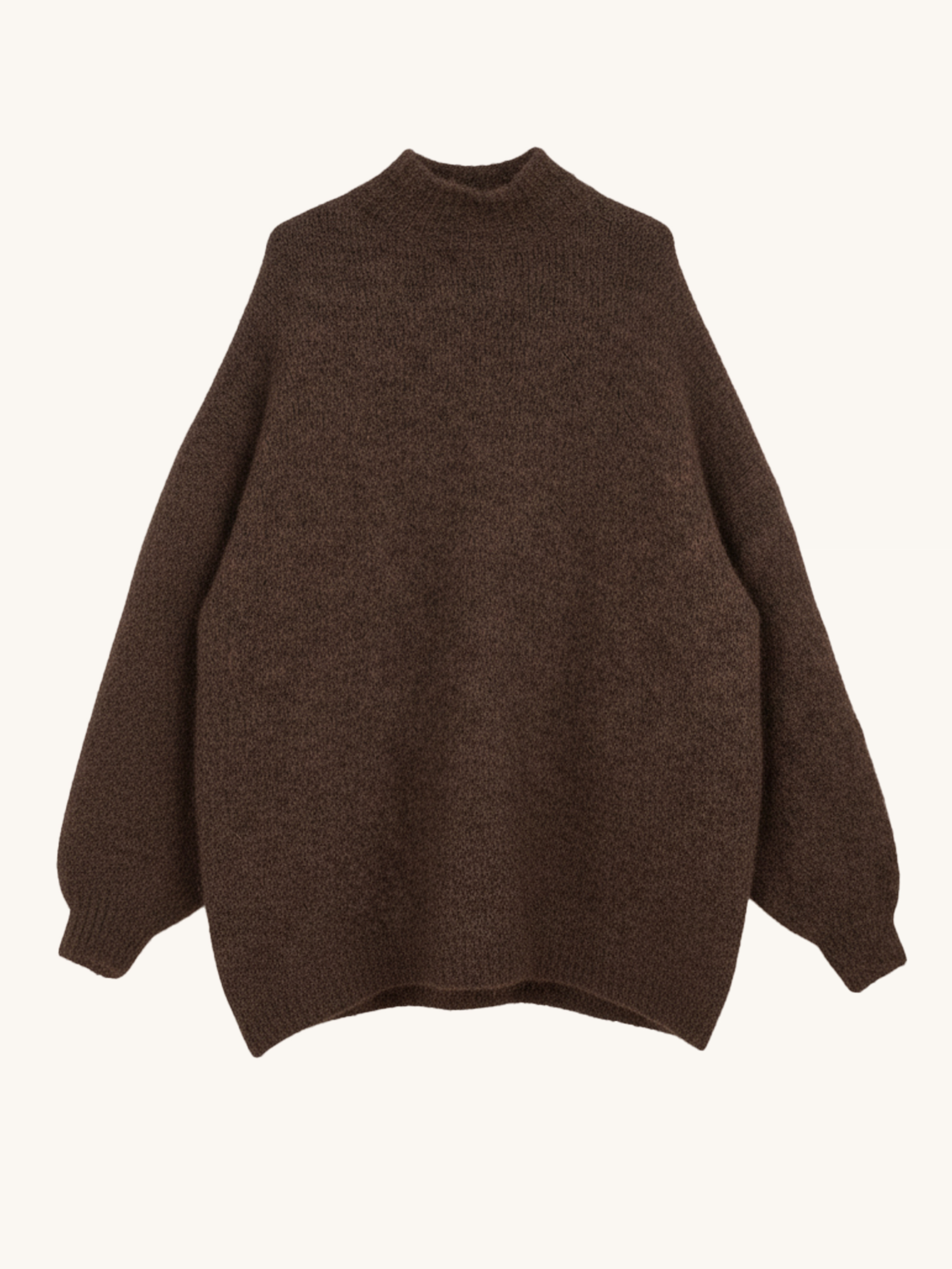 Oversize Stehkragen Strickpullover mit Alpakawollanteil - Schoko
