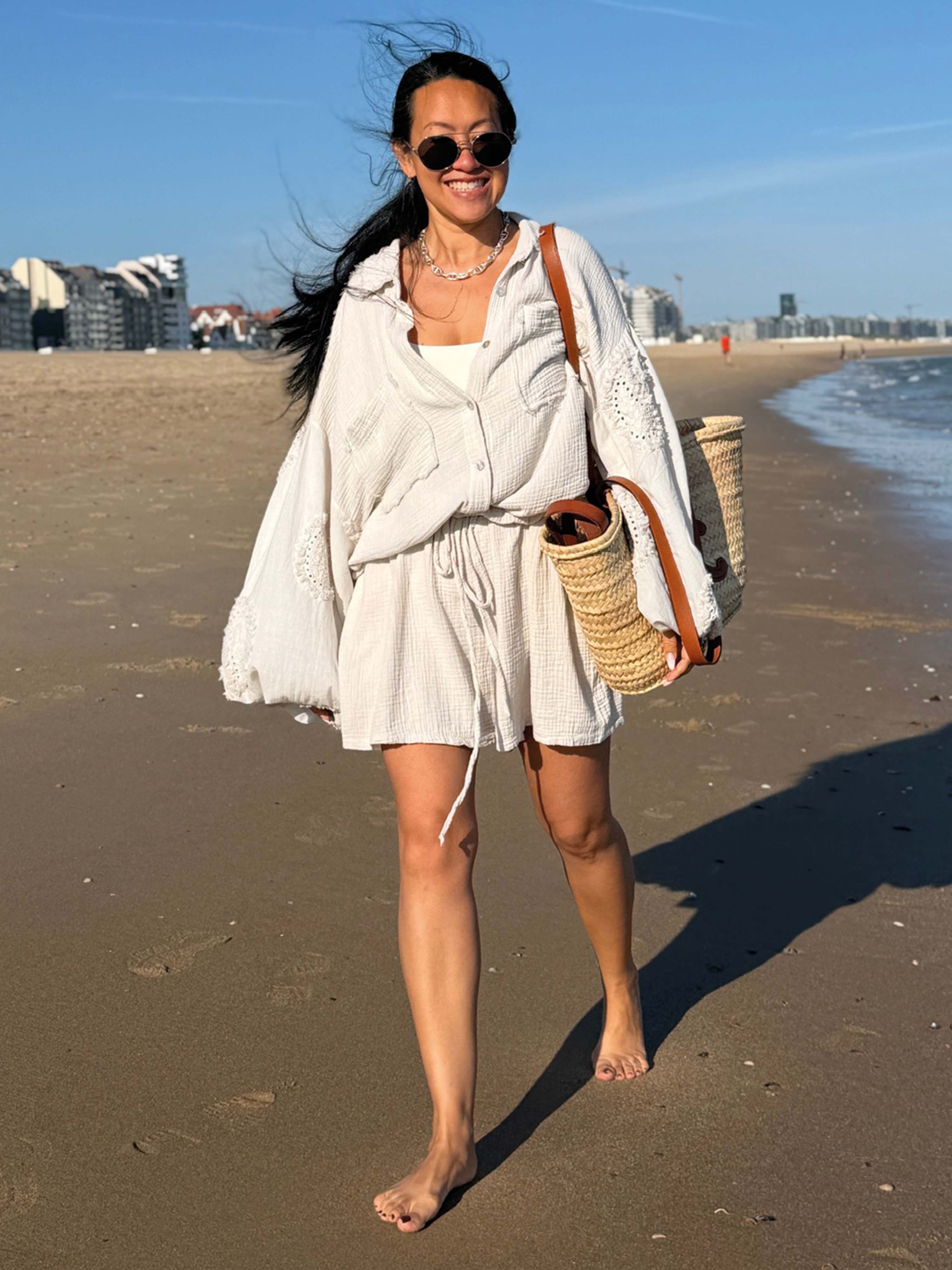 Musselin Used-Look Bluse - MOANA - Beige