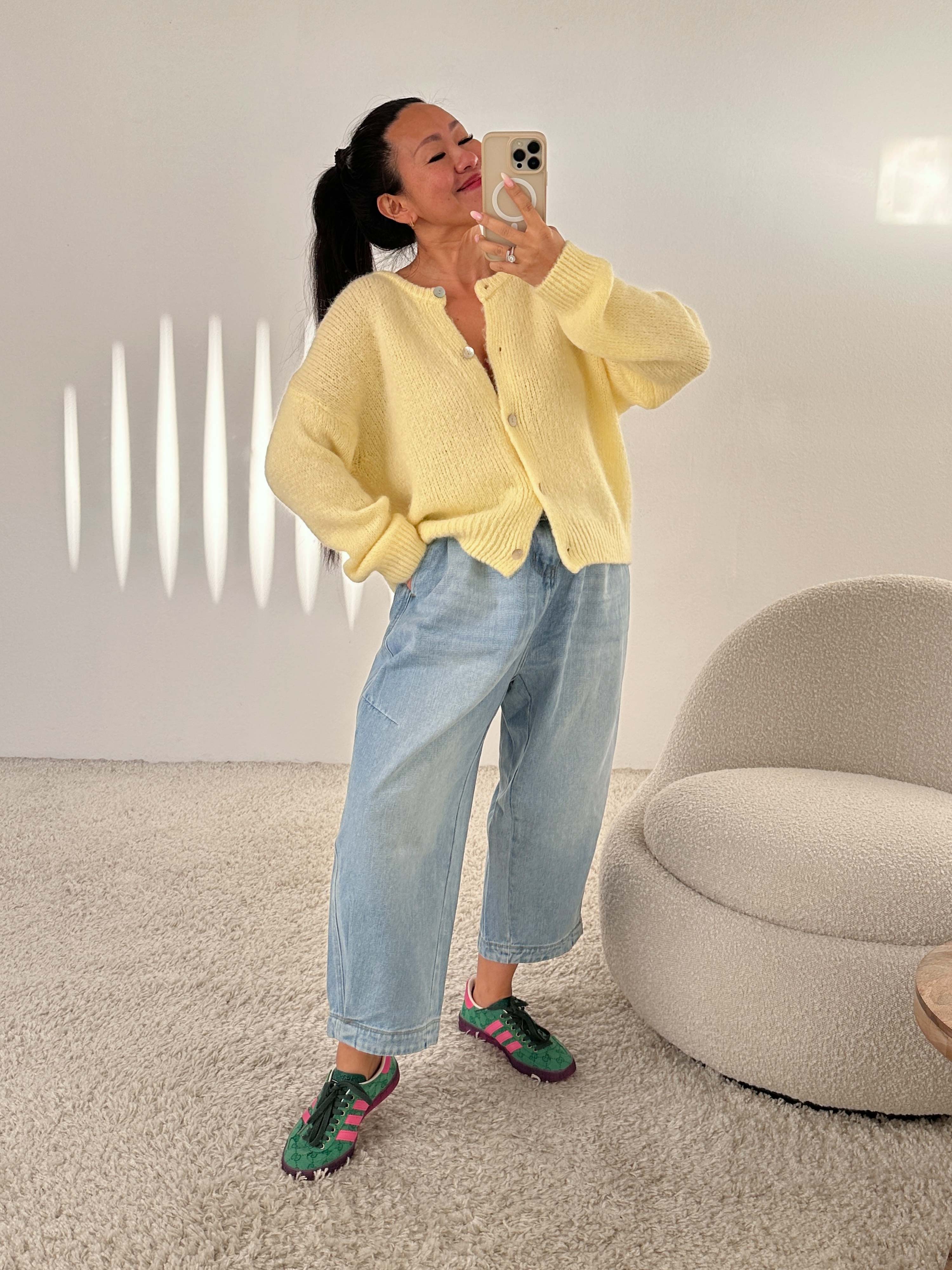 Strickjacke mit Baby-Alpakawollanteil - Gelb