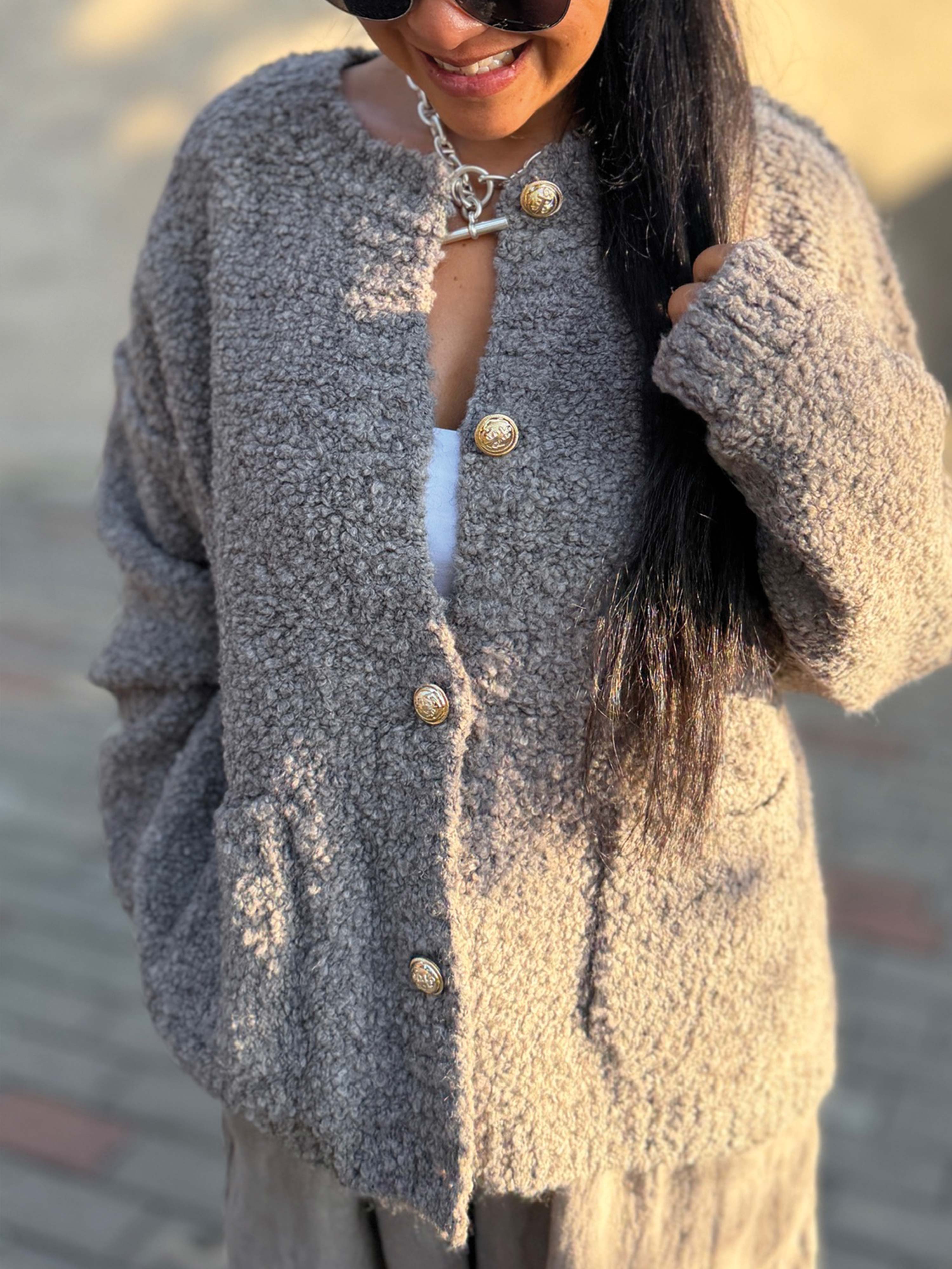 PREMIUM Bouclé Cardigan - Taupe