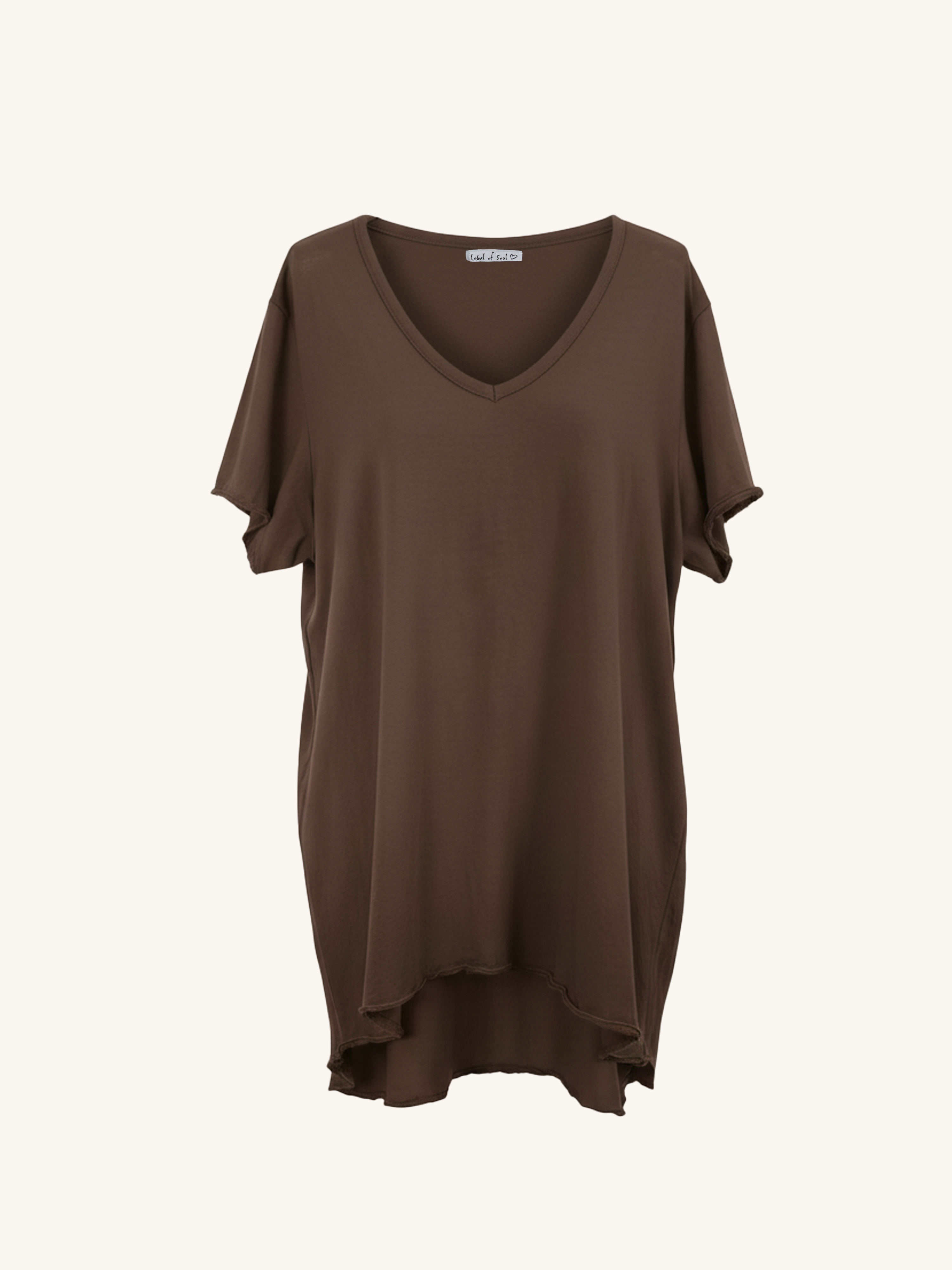 Basic Vokuhila Kurzarmshirt V-NECK - Schoko