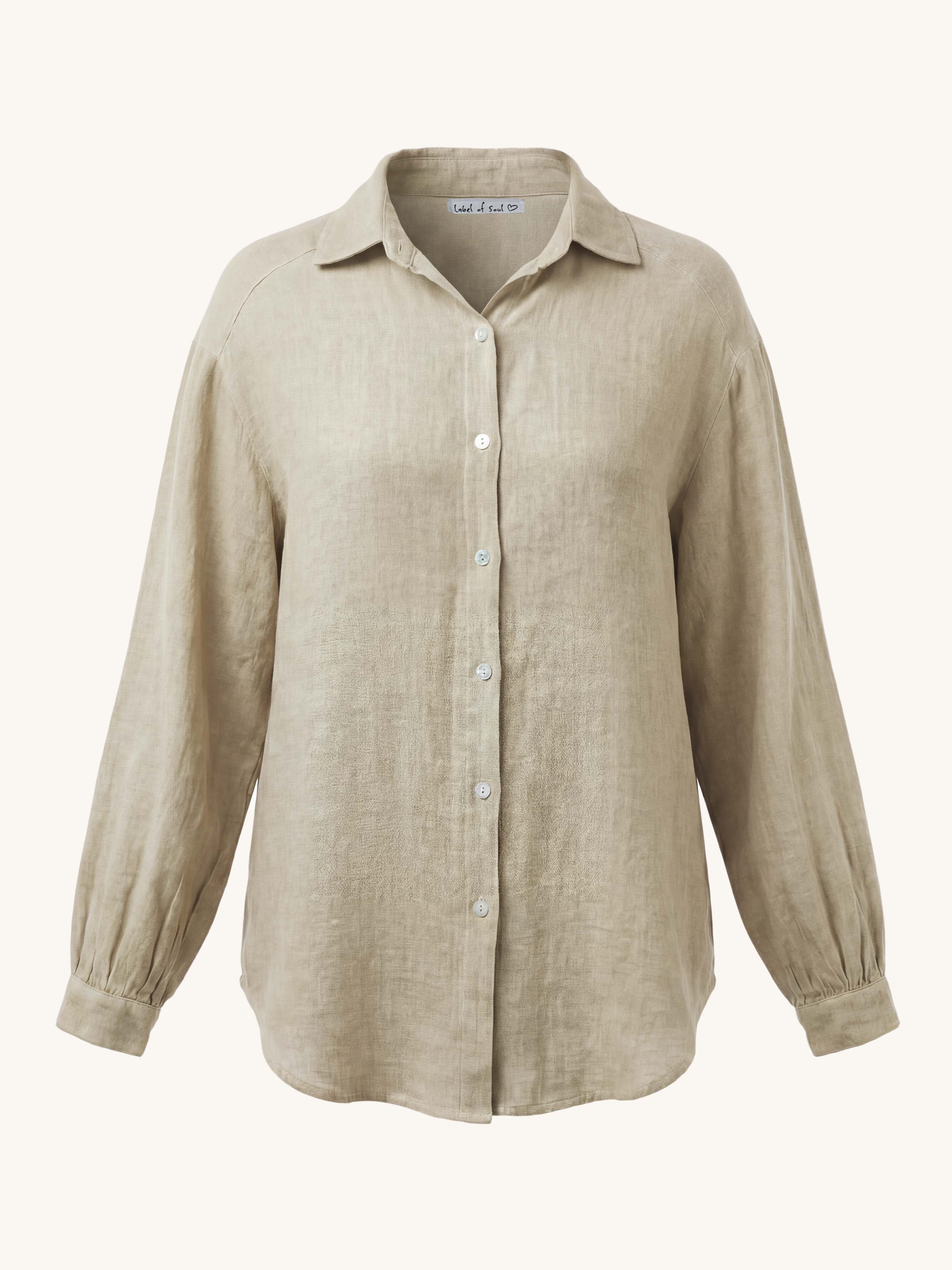 Cotton Midi Oversize Bluse - Beige