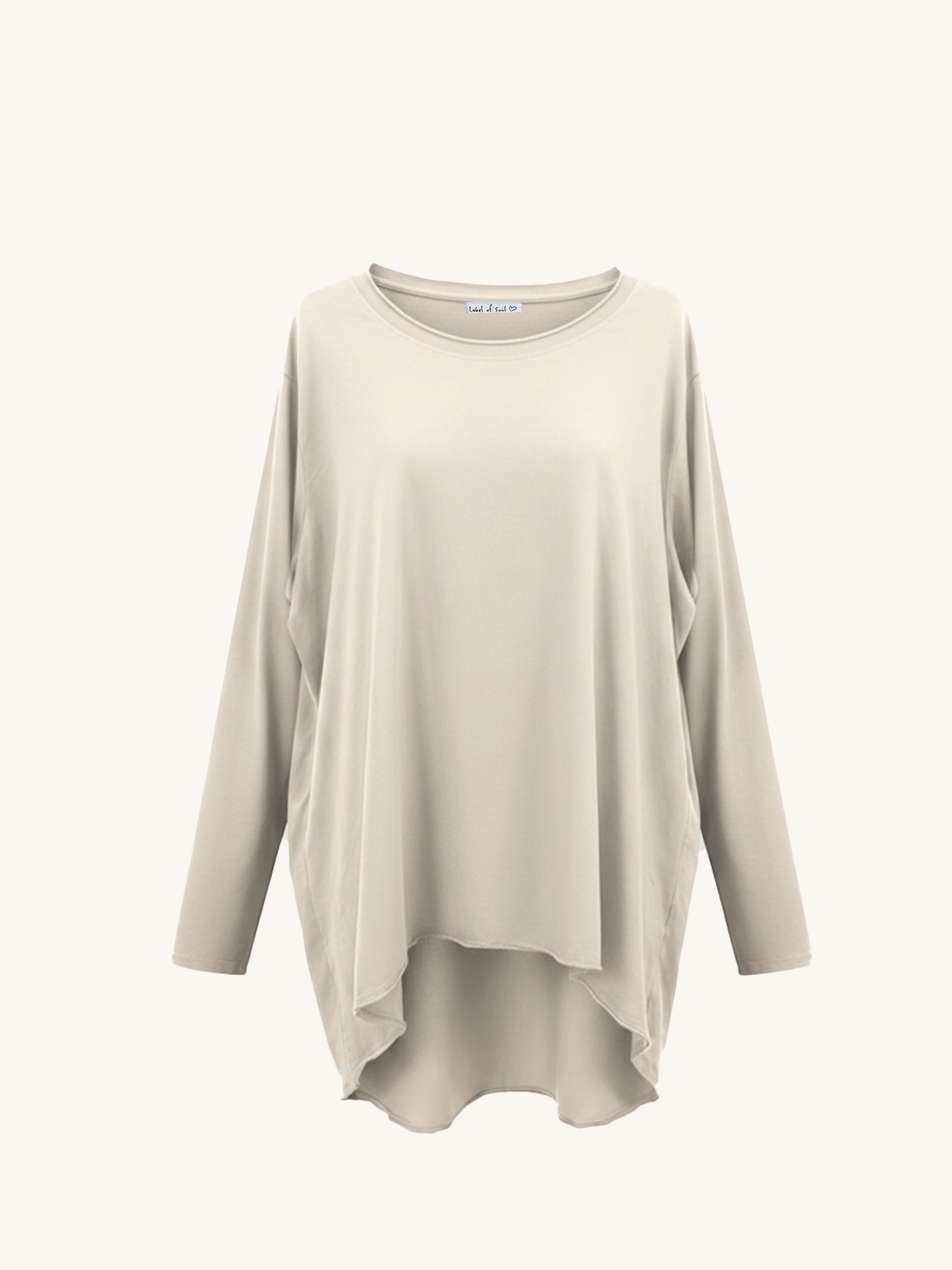 Basic Vokuhila Langarmshirt - Beige