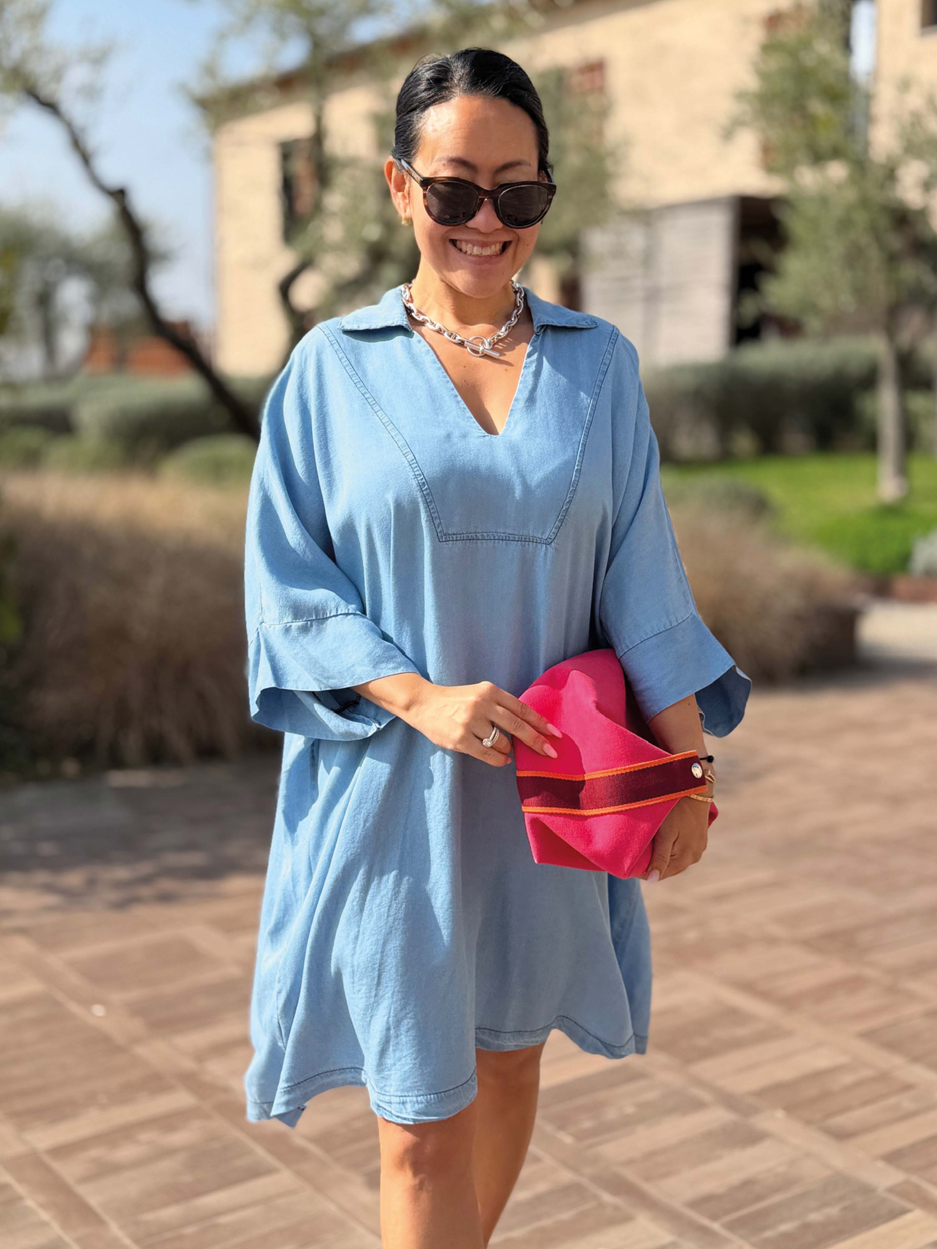 Lyocell Oversize Hemd Tunika Midi - Blue