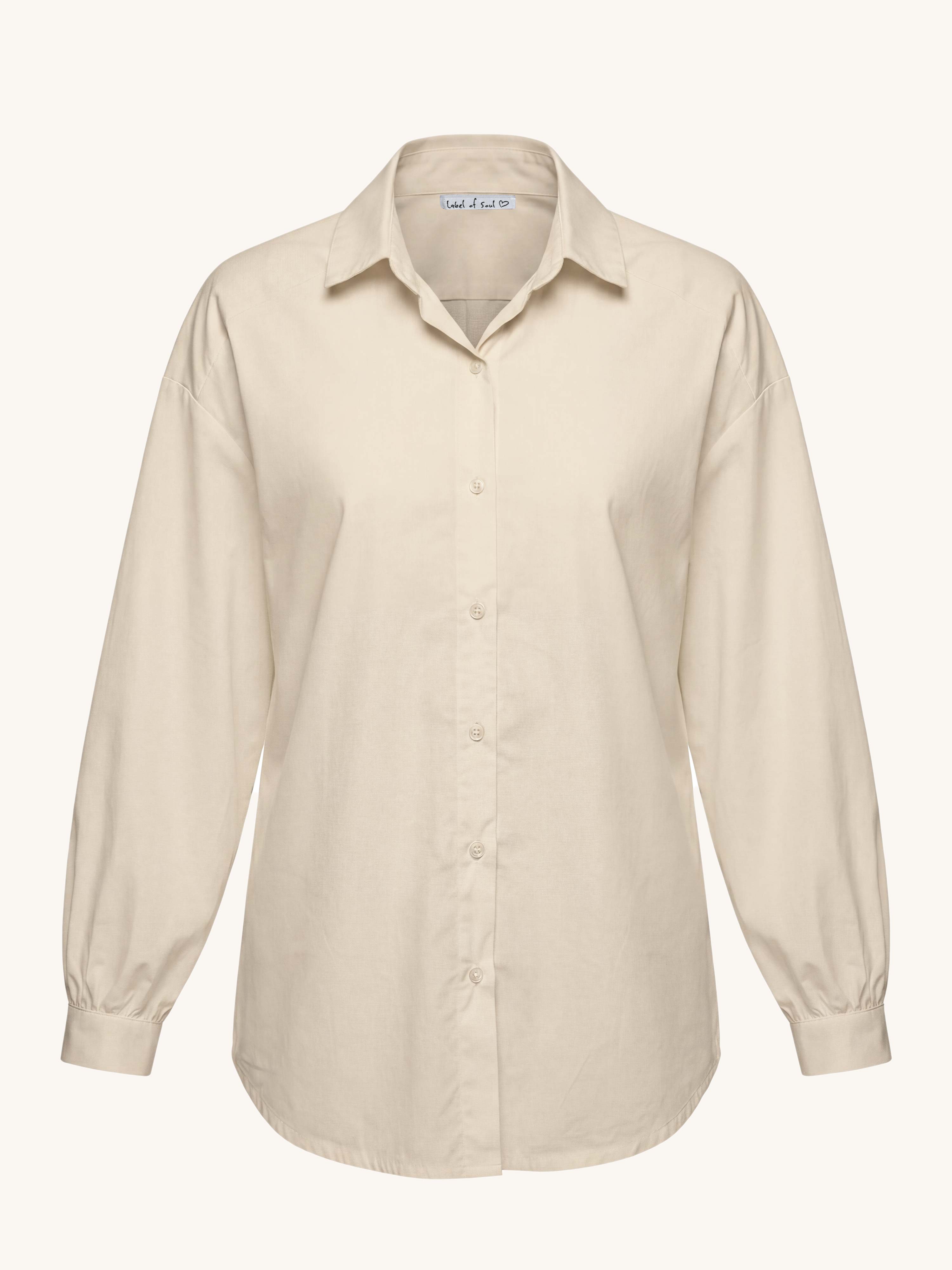 Cotton Oversize Hemdbluse - Beige