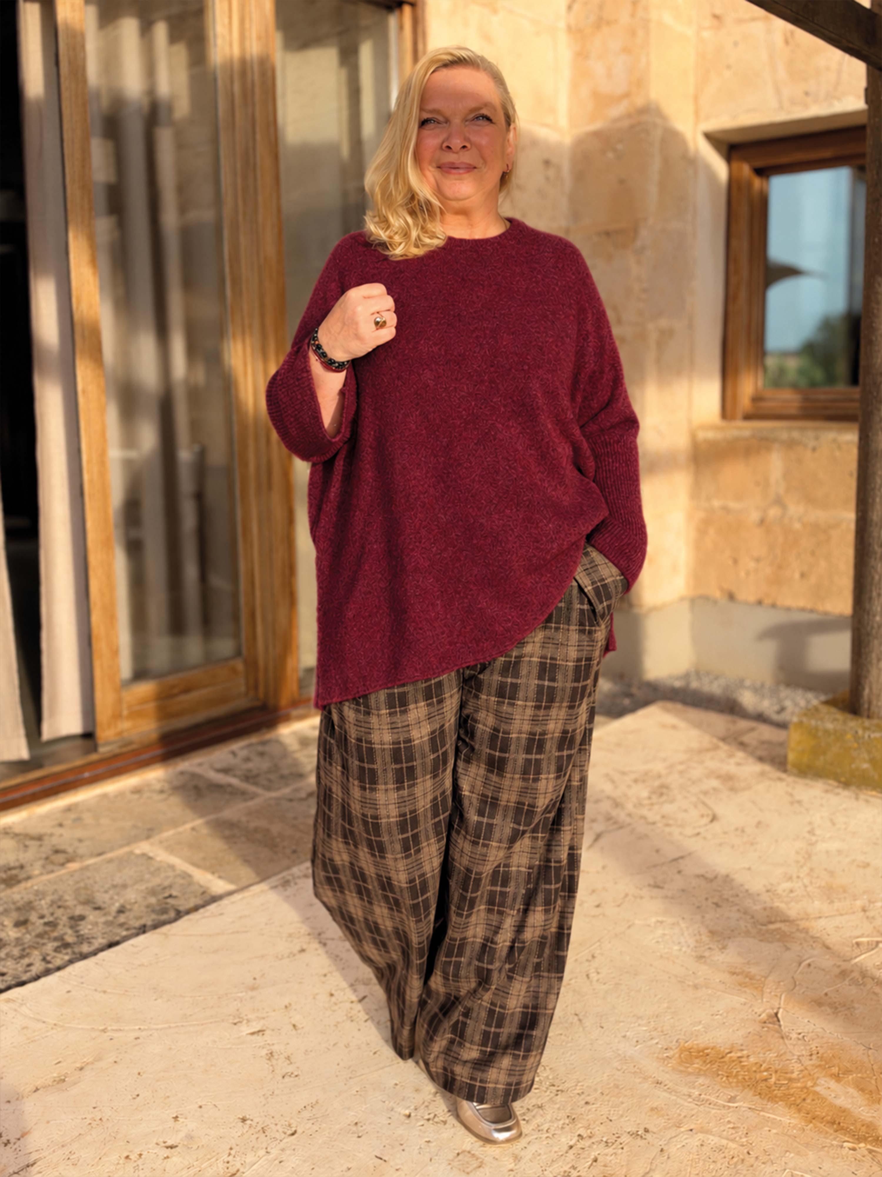 Soft Alpaka Oversize Pullover mit Seitenschlitzen - Burgundy