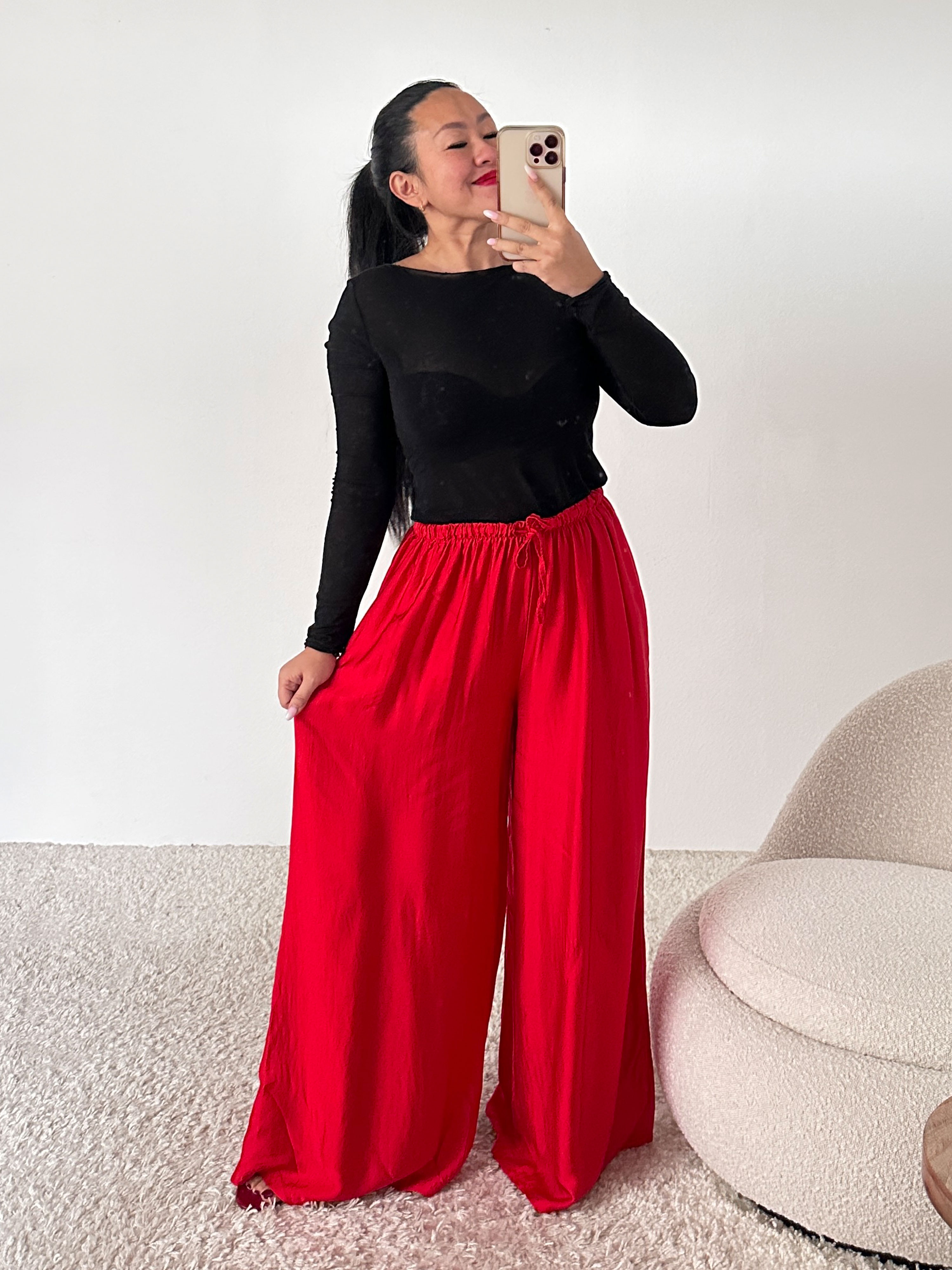 Viskose Palazzo Hose mit Seidenanteil - Rot Viskose Palazzo Hose mit Seidenanteil - Rot