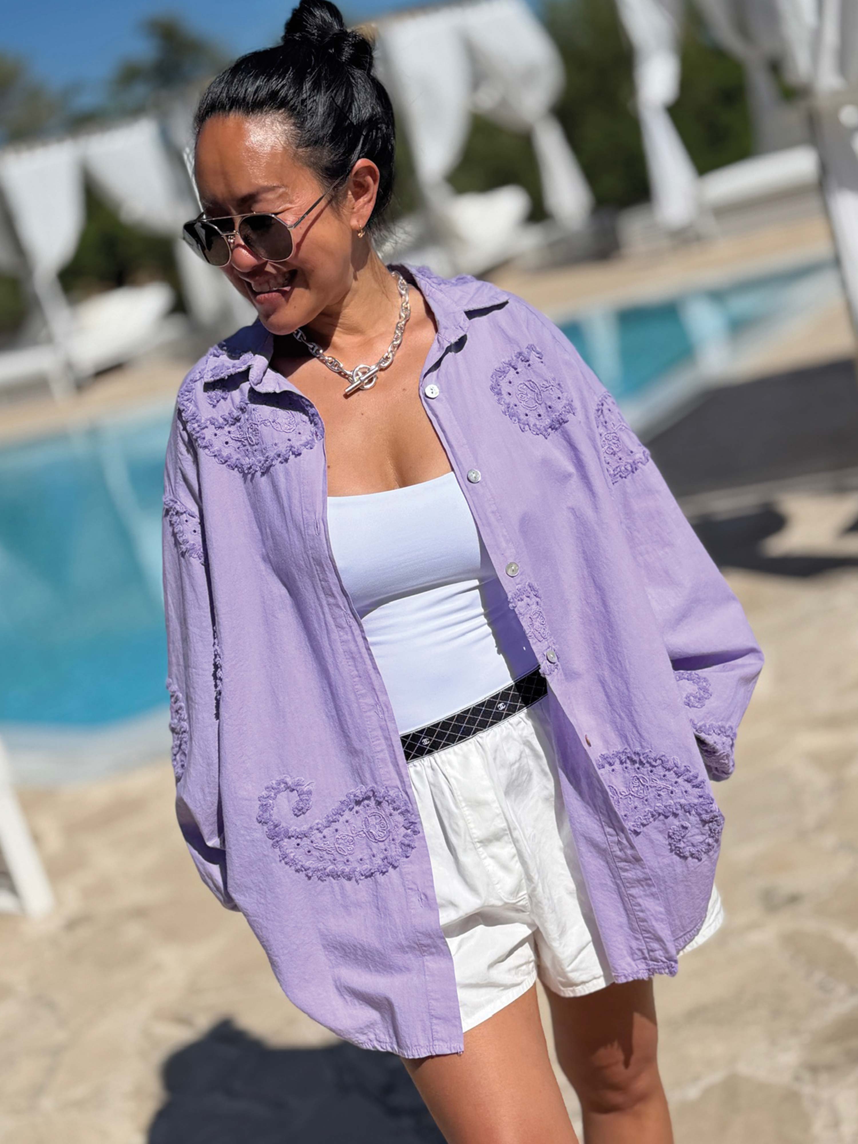 Cotton Oversize Midi Bluse - OHANA - Flieder