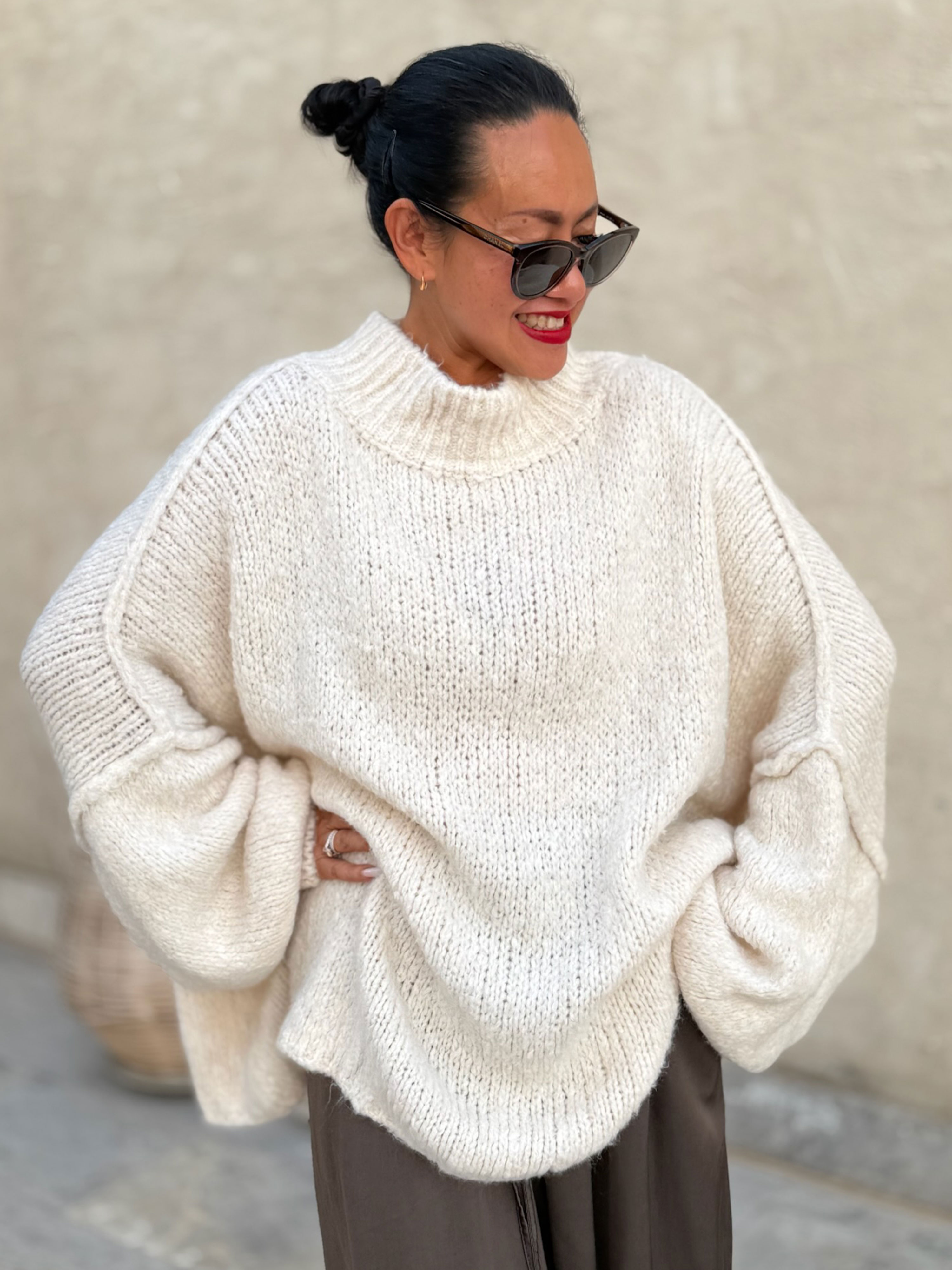 Oversize Strickpullover mit Stehkragen FLAUSCHI - REGULAR - Creme