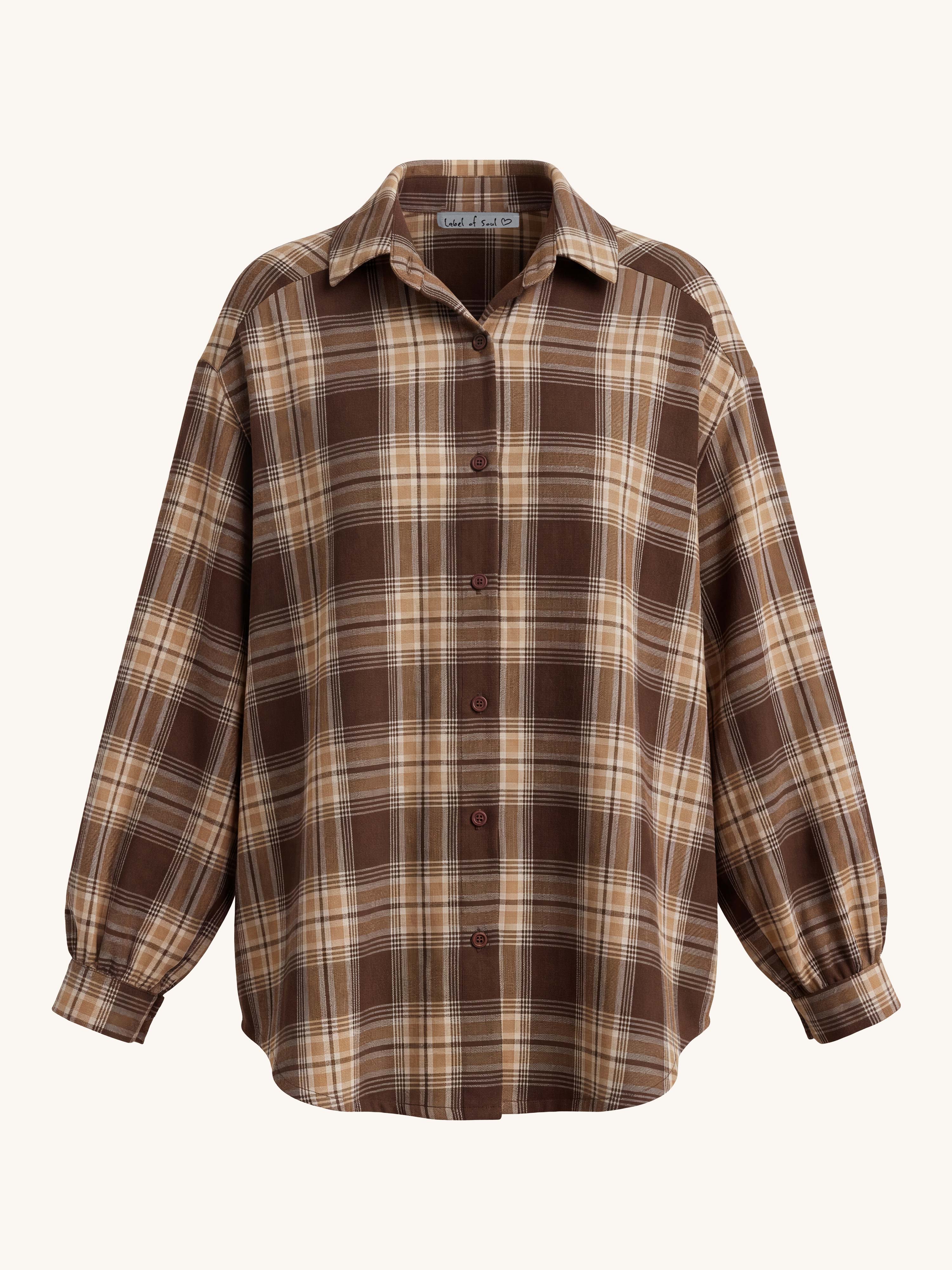 Midi Oversize Karo Bluse - Schoko