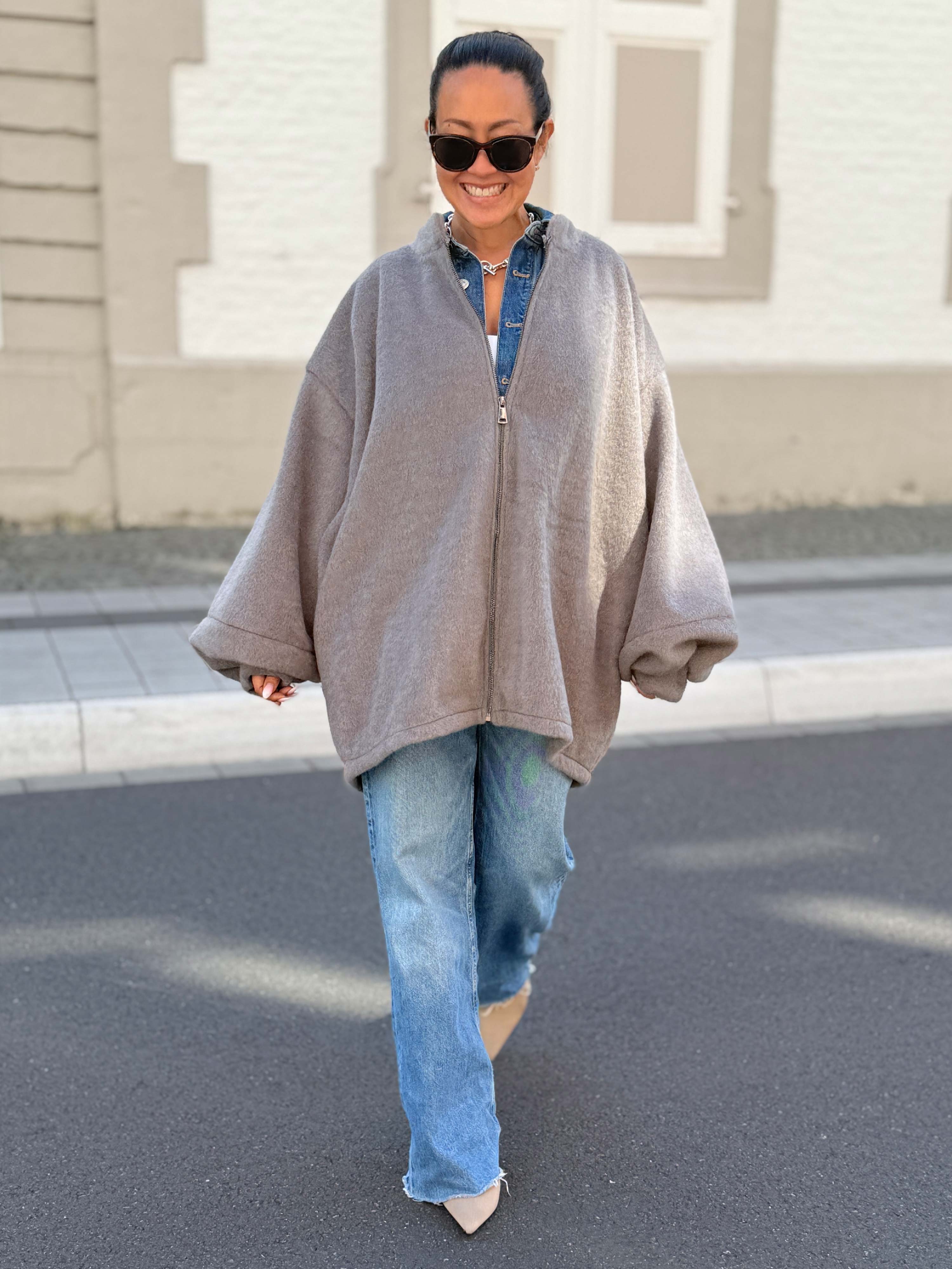 Oversize Jacke mit Taschen - SIGNATURE - Grau