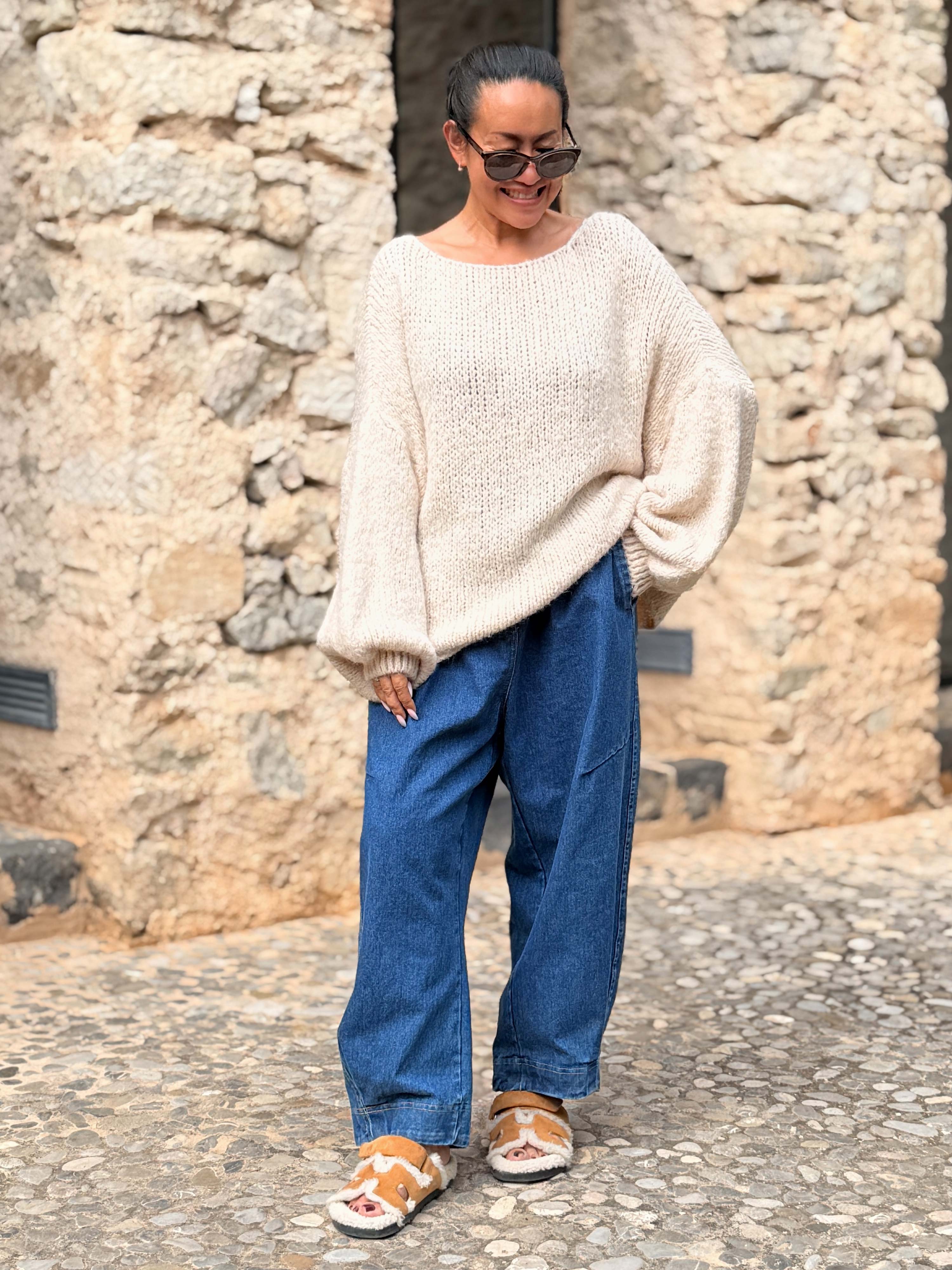 Oversize Cropped Strickpullover - FLAUSCHI - Oatmeal