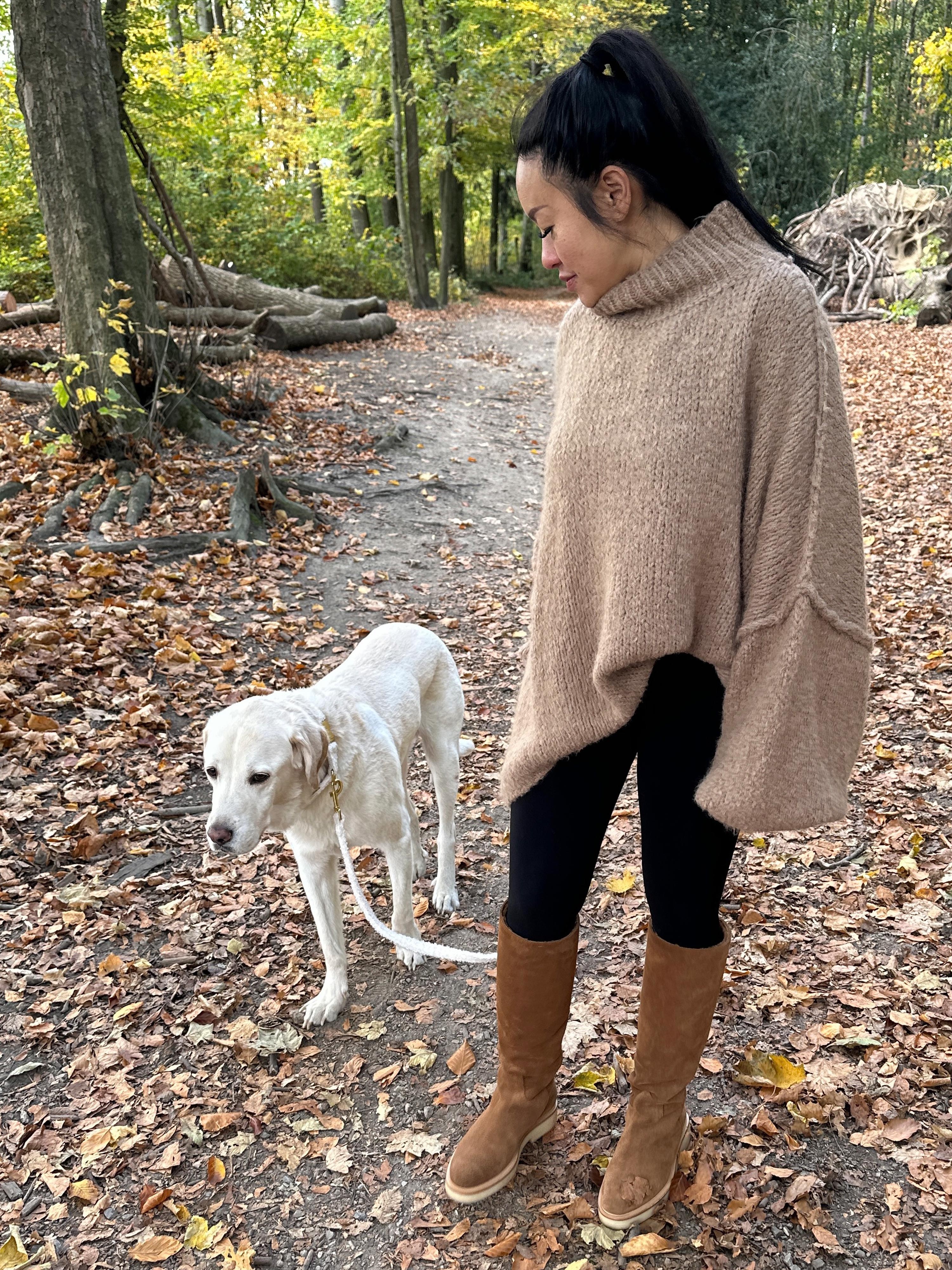 Oversize Strickpullover mit Stehkragen FLAUSCHI - TALL - Camel