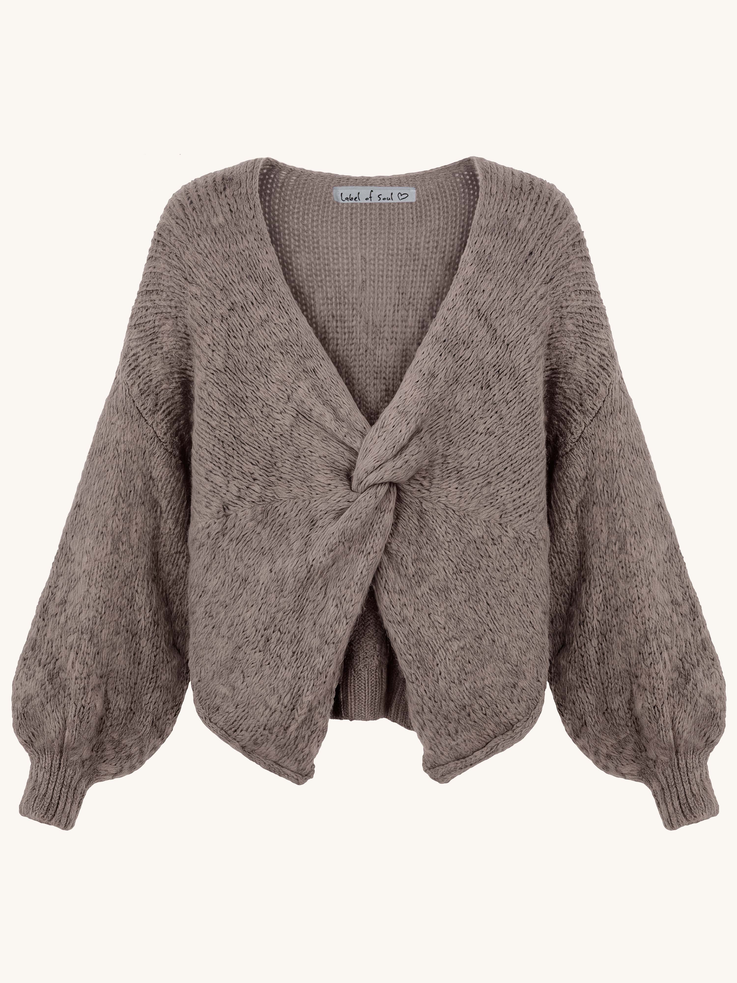 Oversize Cropped Strickpullover mit Knoten - FLAUSCHI - Taupe