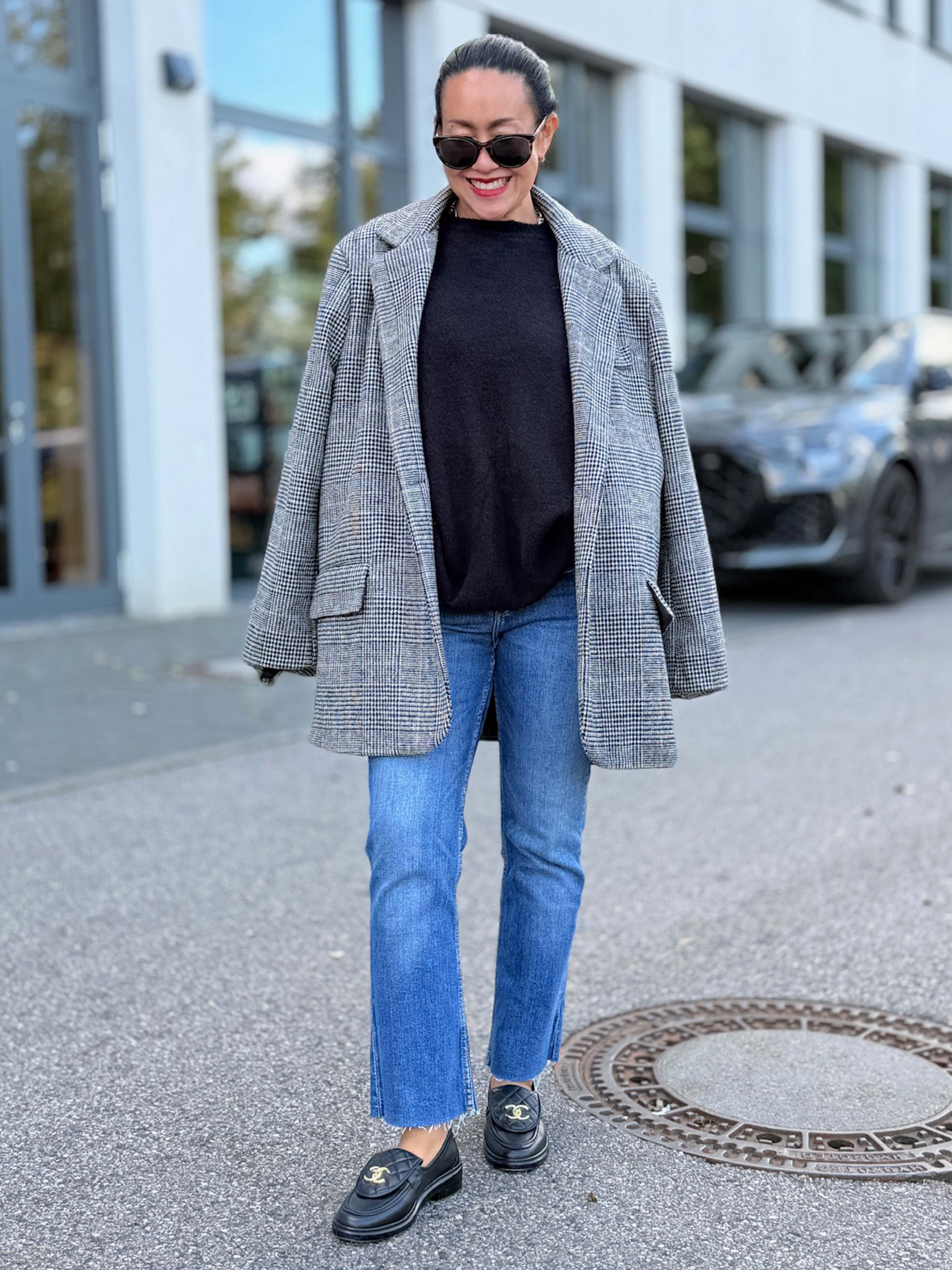 Oversize Blazer Jacke - KARO - Schwarz