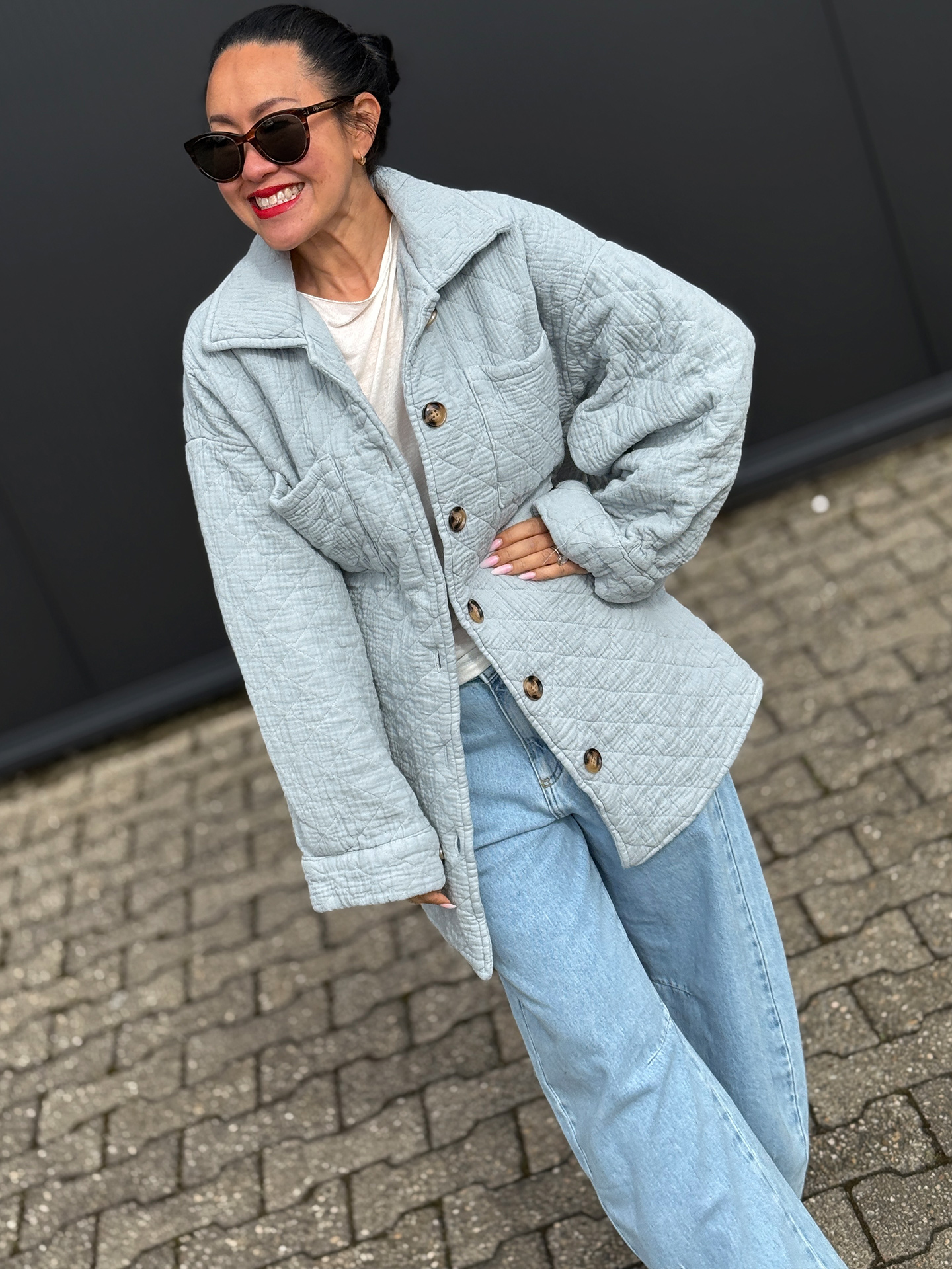 Gefütterte Oversize Musselin Overshirt Jacke - Pearl Gefütterte Oversize Musselin Overshirt Jacke - Pearl