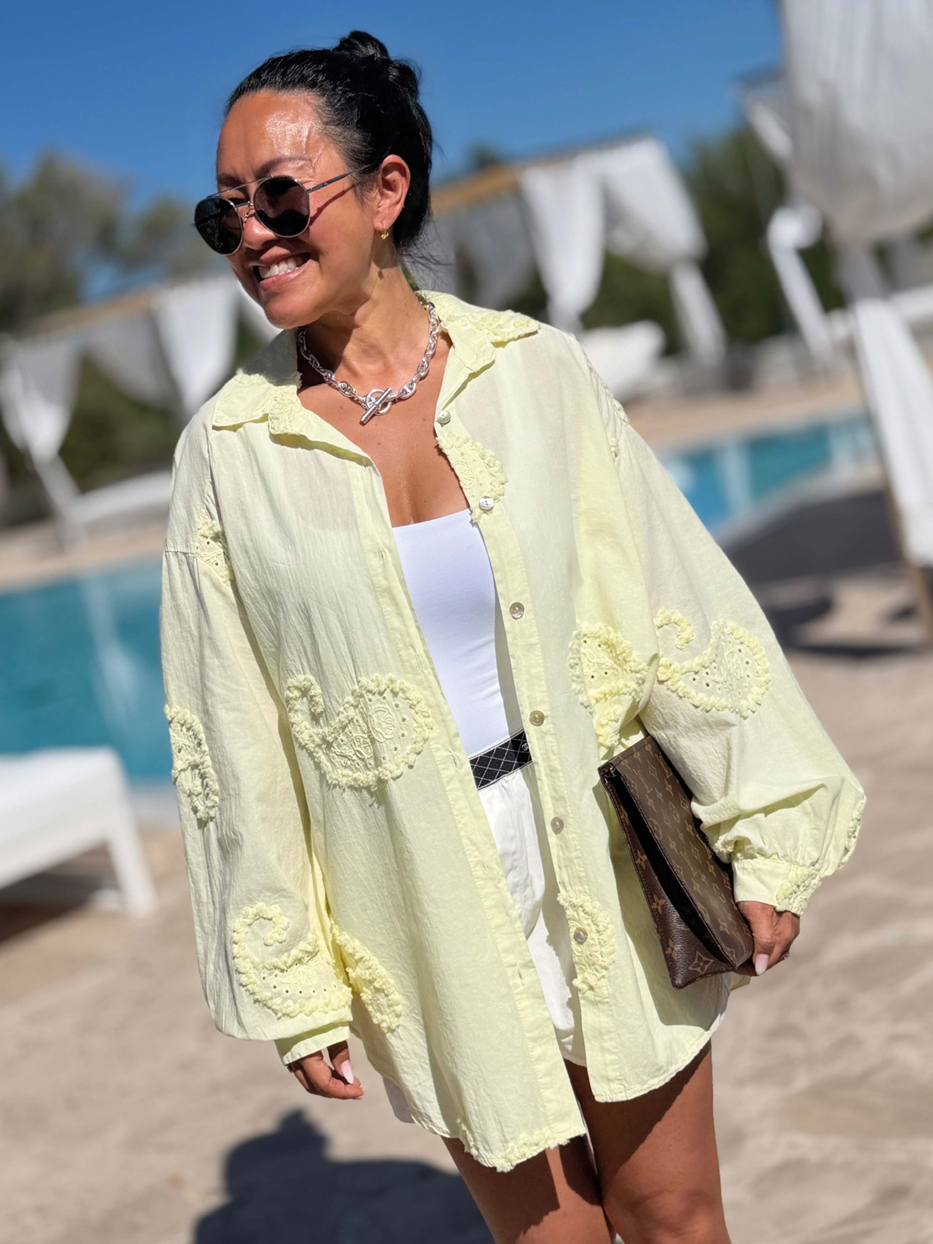 Cotton Oversize Midi Bluse - OHANA - Butter Yellow