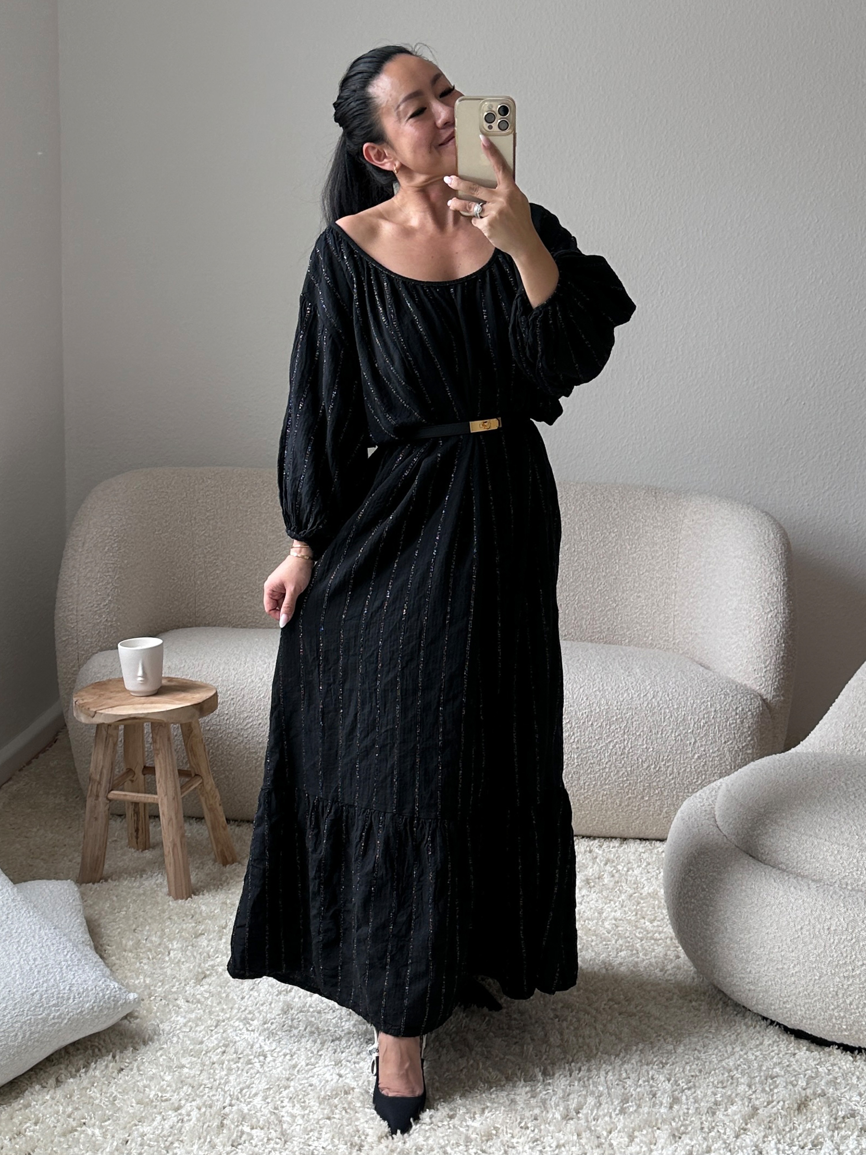 Maxikleid mit Glitzerstreifen - MADRID - Schwarz