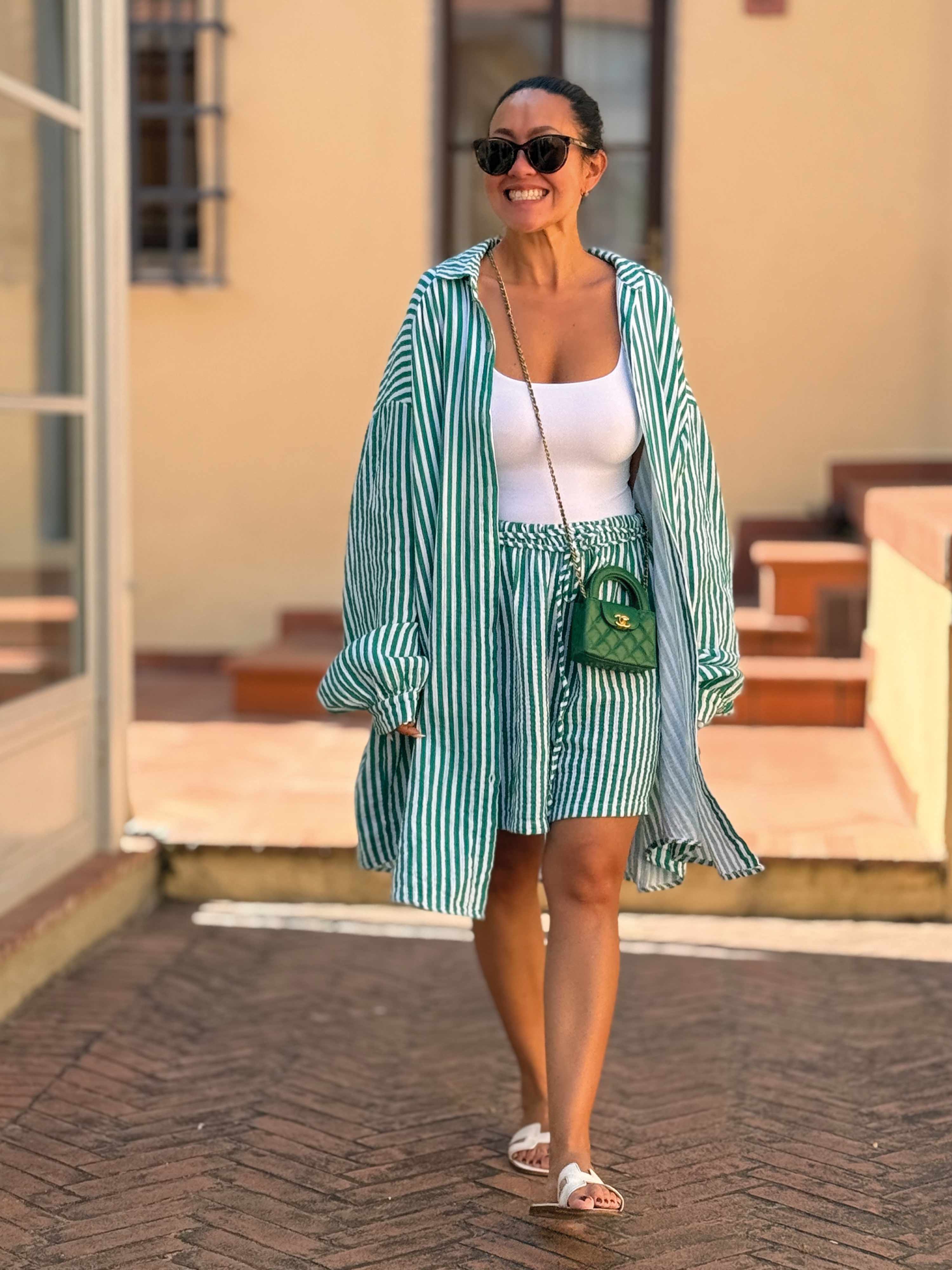 Musselin Long Oversize Bluse - SUMMER BREEZE - Stripes Grün