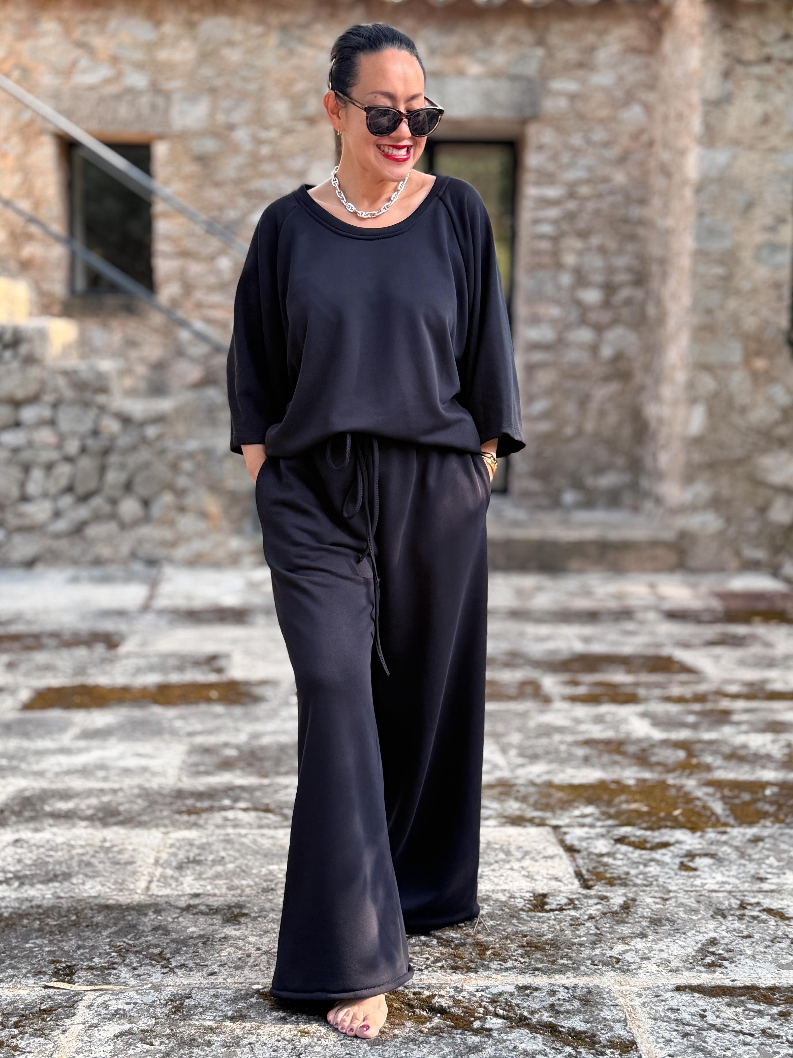 Basic Oversize Kurzarm Sweatshirt - LOUNGE - Schwarz