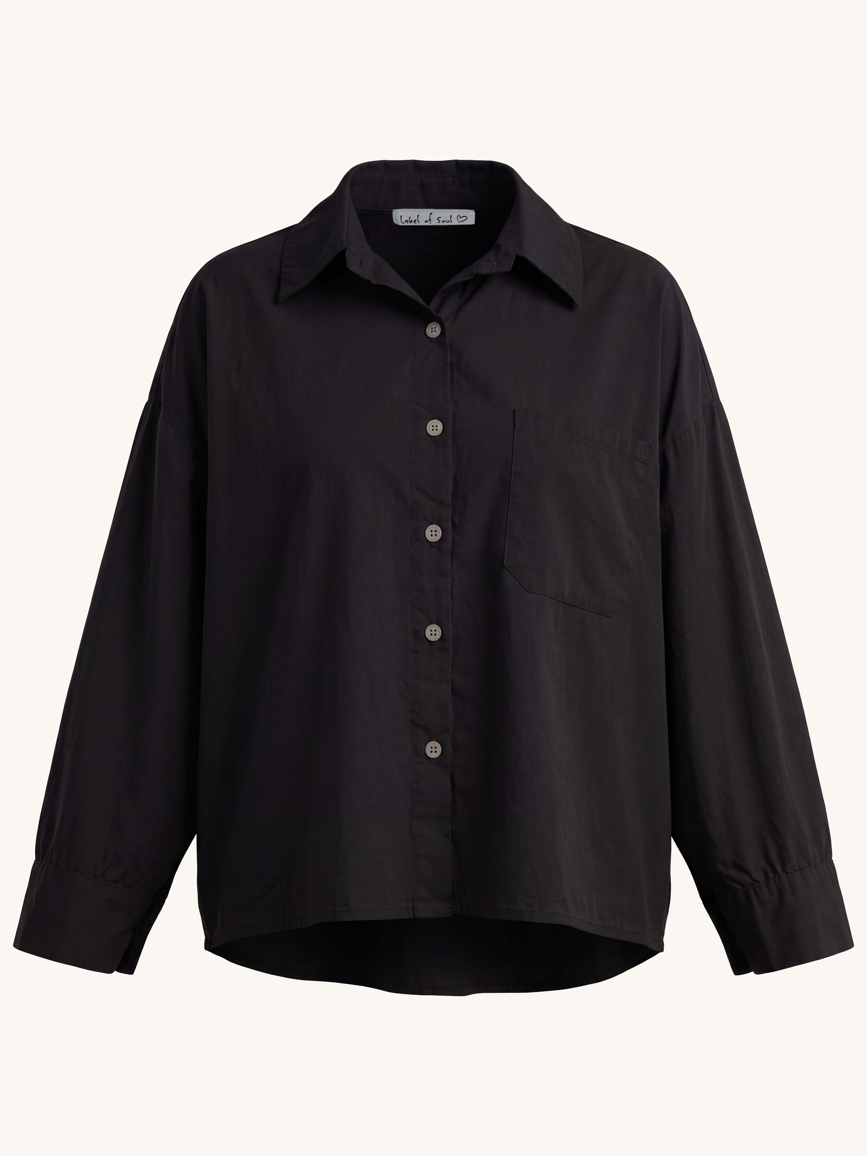 Basic Cotton Boxy Bluse - Schwarz