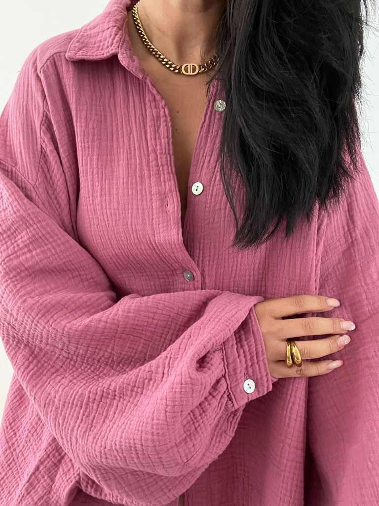 Musselin Midi Oversize Bluse - Beere