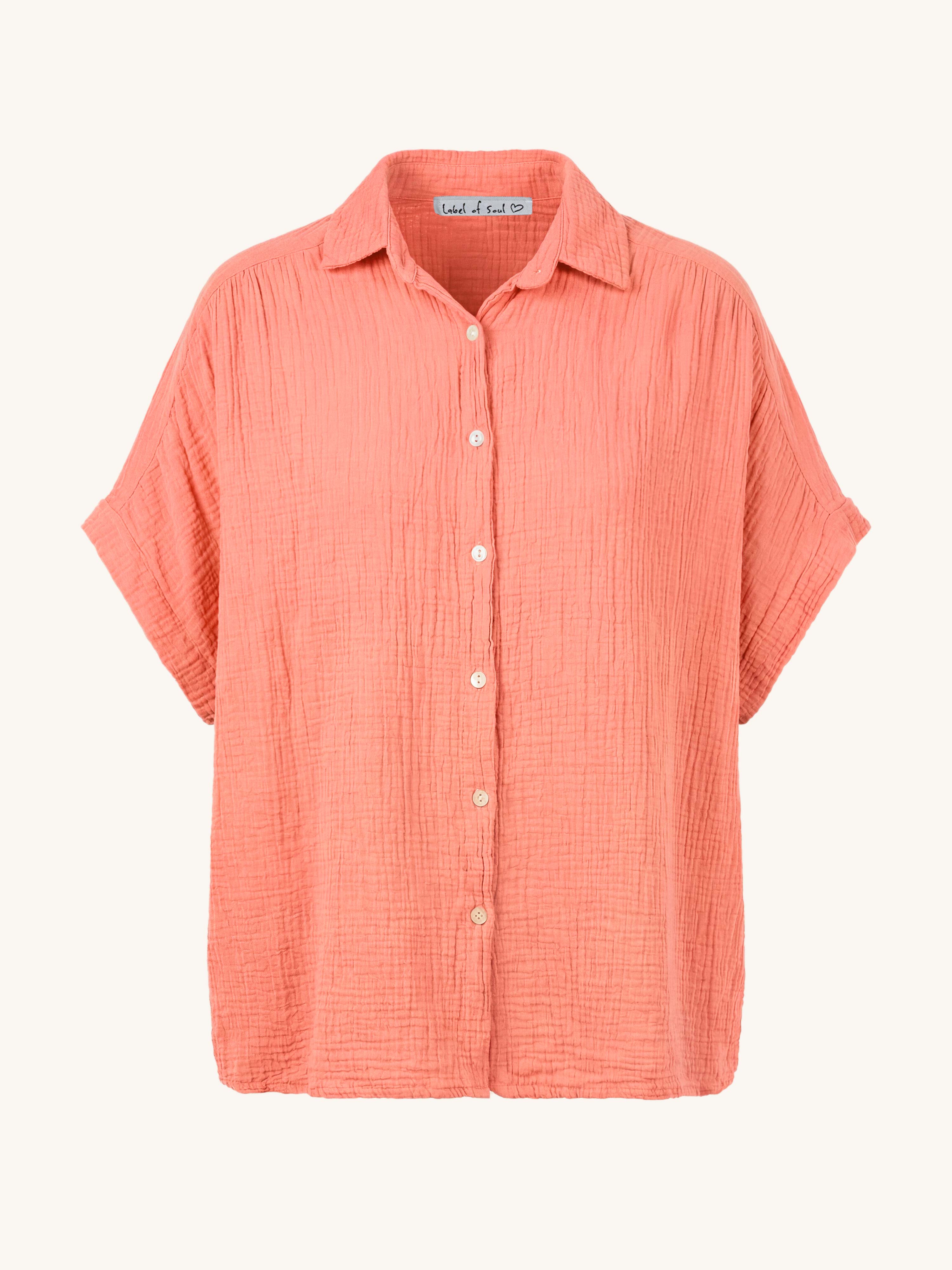 Musselin Oversize Kurzarm Bluse MIDI - Flamingo