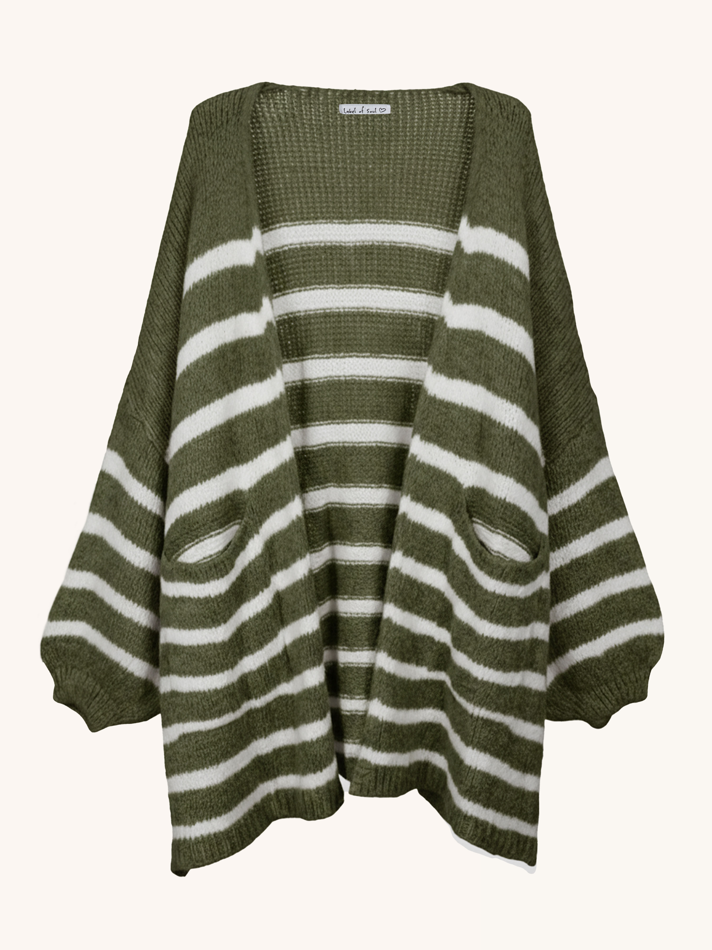 Oversize Cardigen mit Taschen FLAUSCHI - STRIPES - Olive