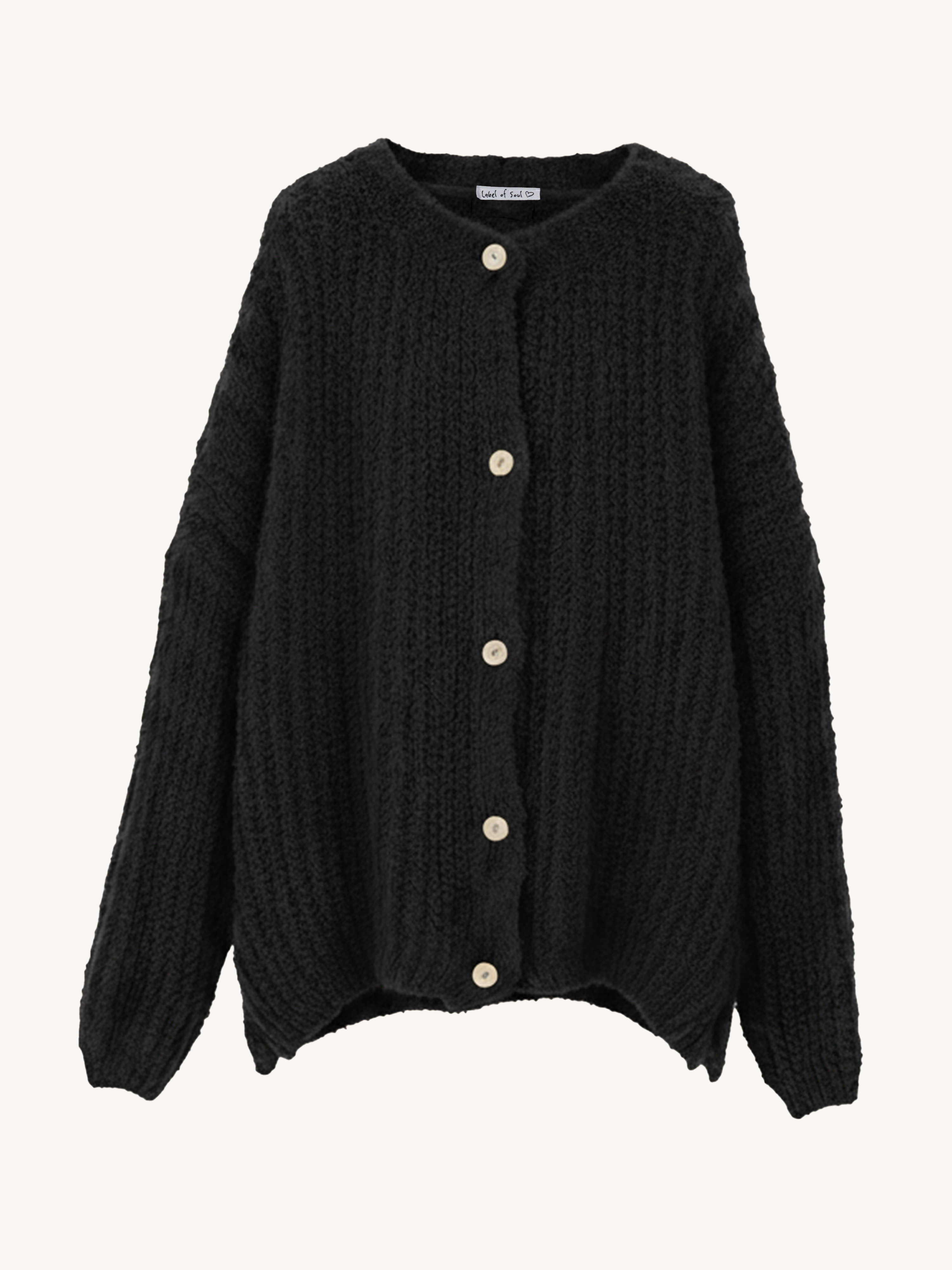 Oversize Bouclé Grob Strickjacke - Schwarz