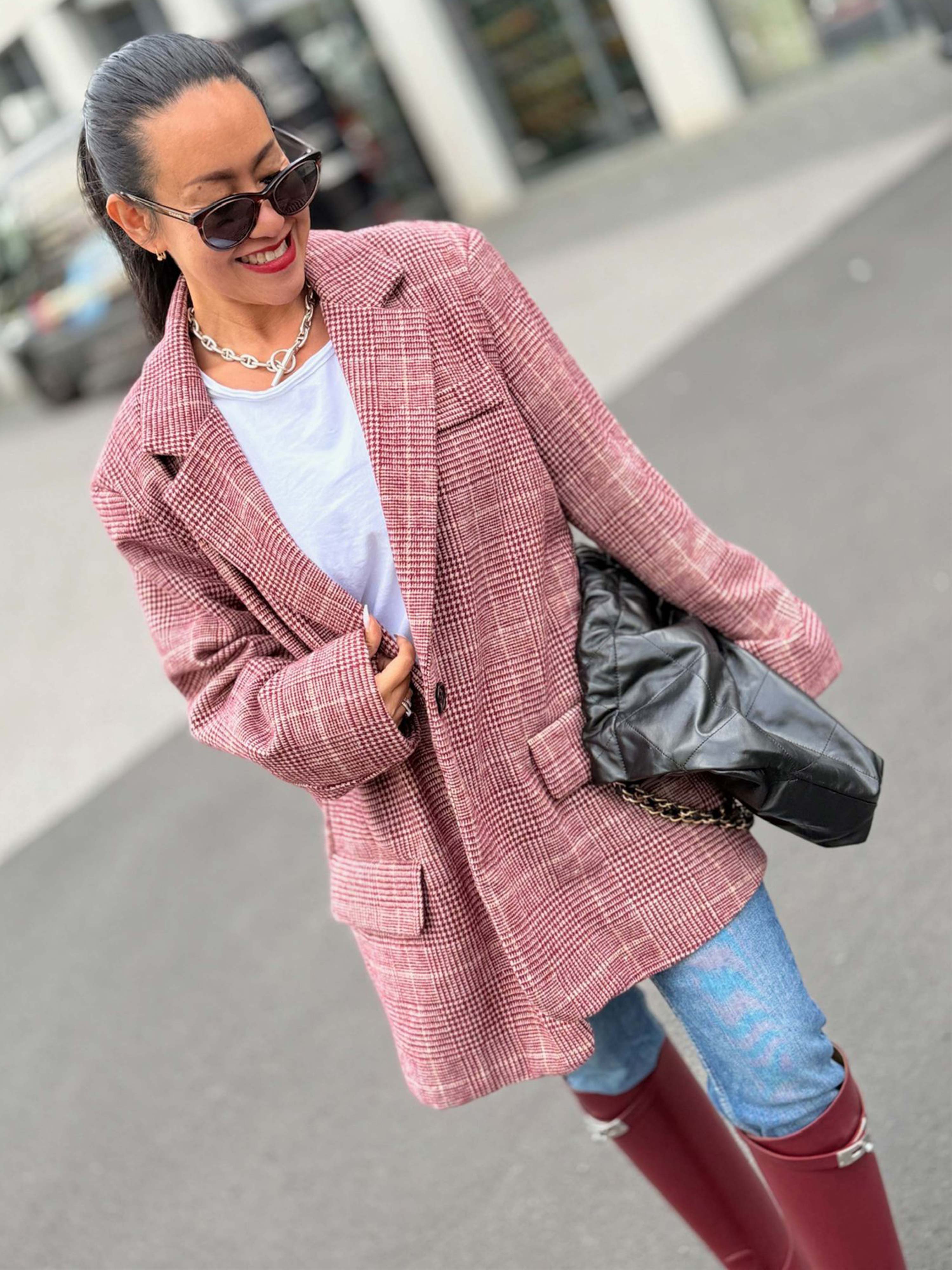 Oversize Blazer Jacke - KARO - Rouge