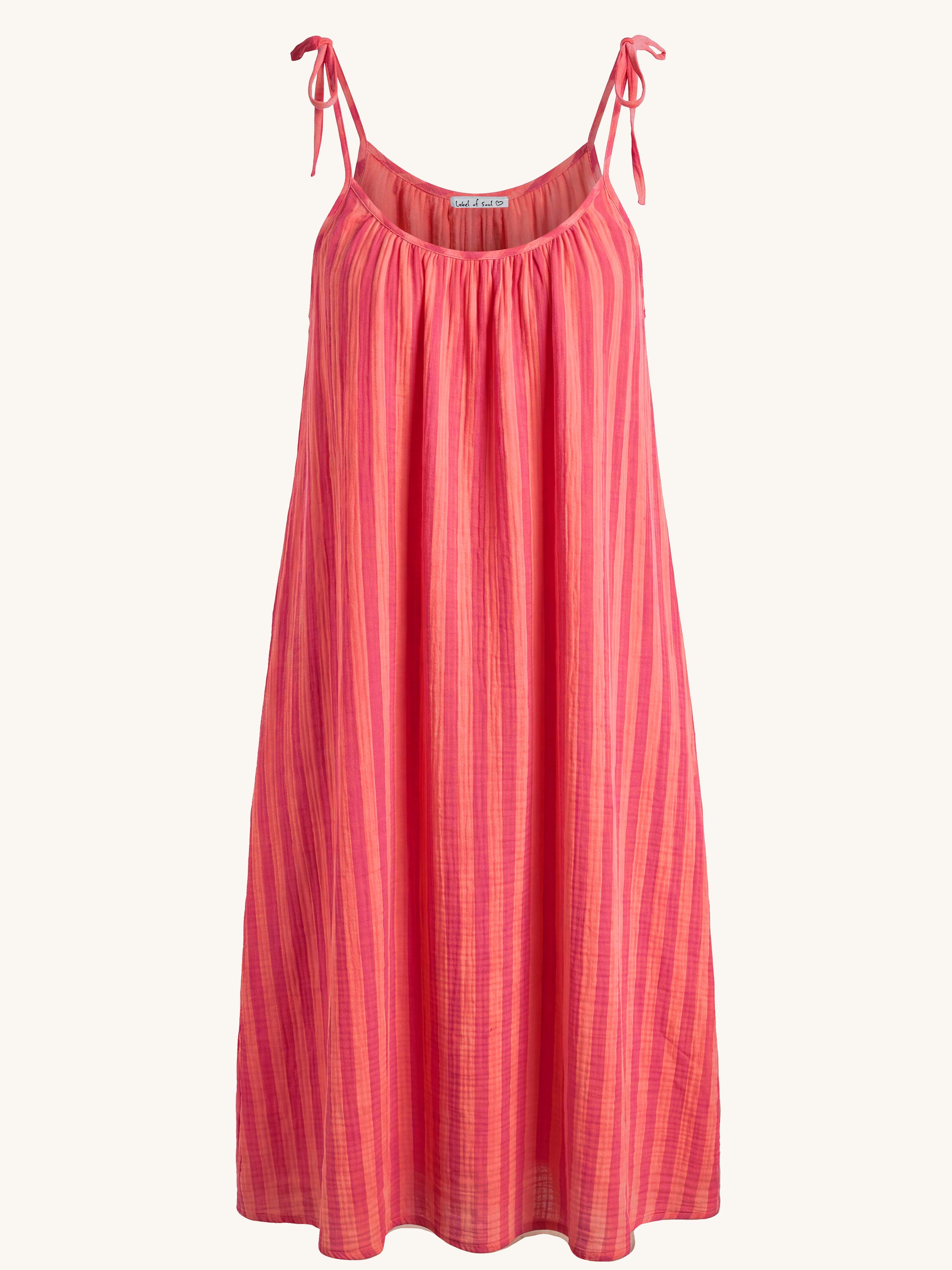 Musselin Trägerkleid LONG mit Taschen - ALISA - STRIPES Flamingo Kiss