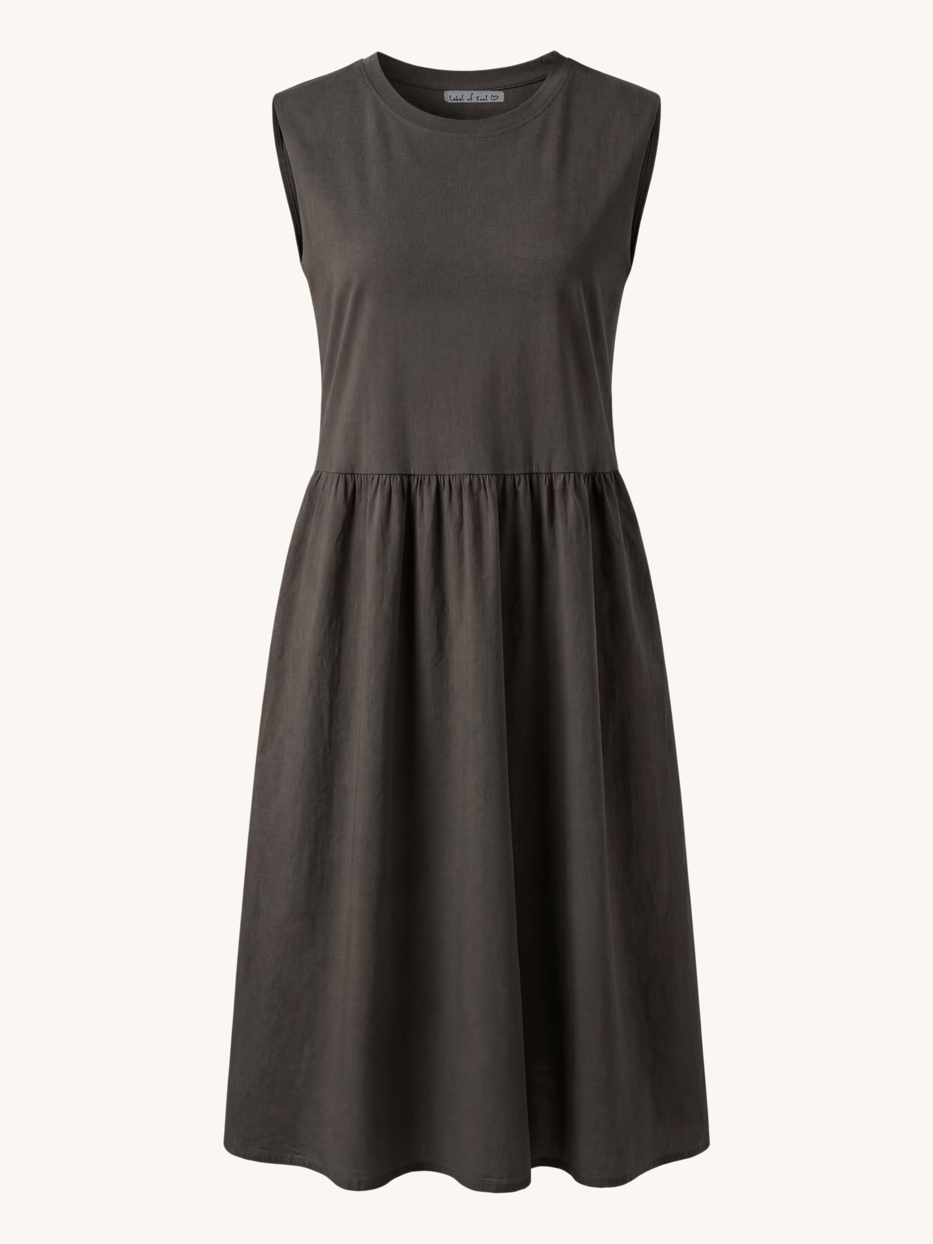 Ärmelloses Cotton Kleid mit Seitentaschen - Schoko