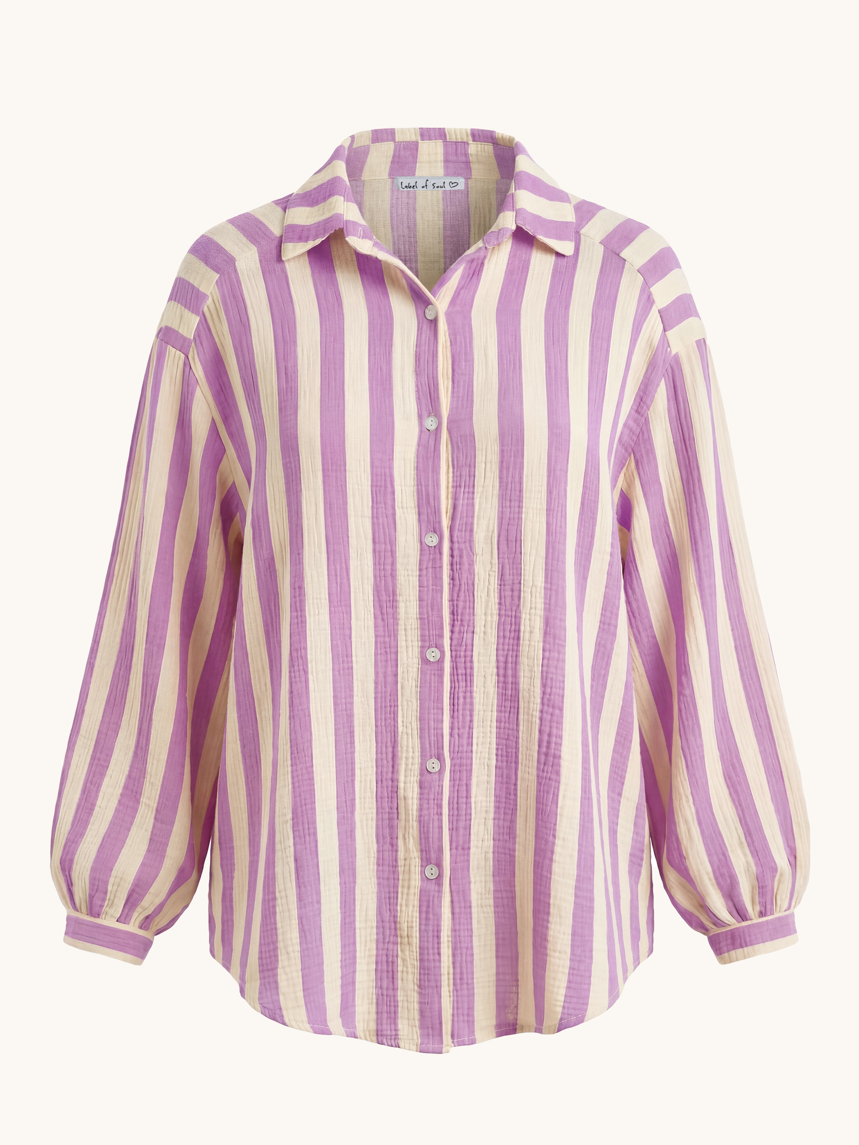 Musselin Midi Oversize Bluse - BIG STRIPES - Flieder/Butter