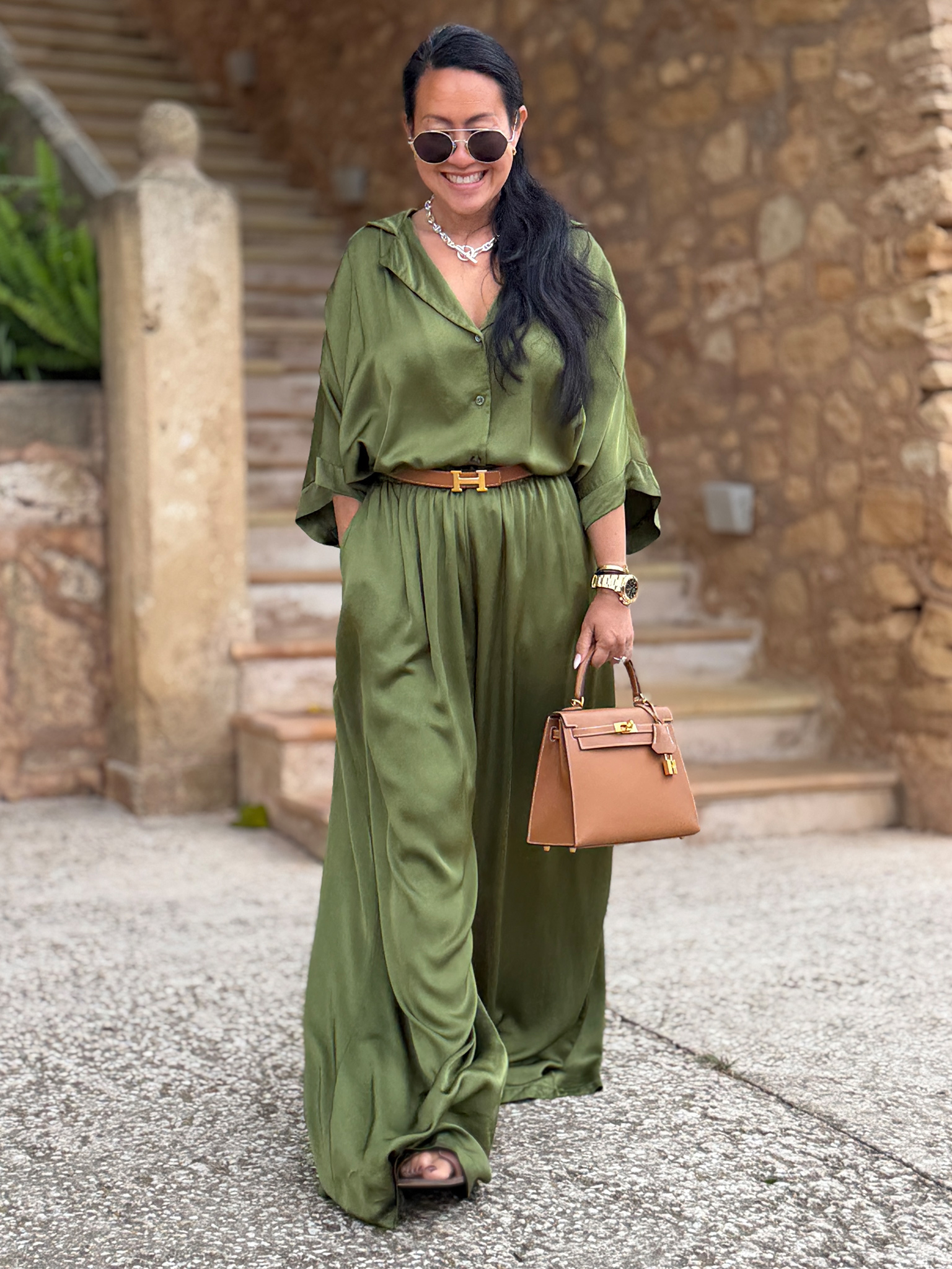 Viskose Oversize Hemdbluse - ELEGANCE - Olive