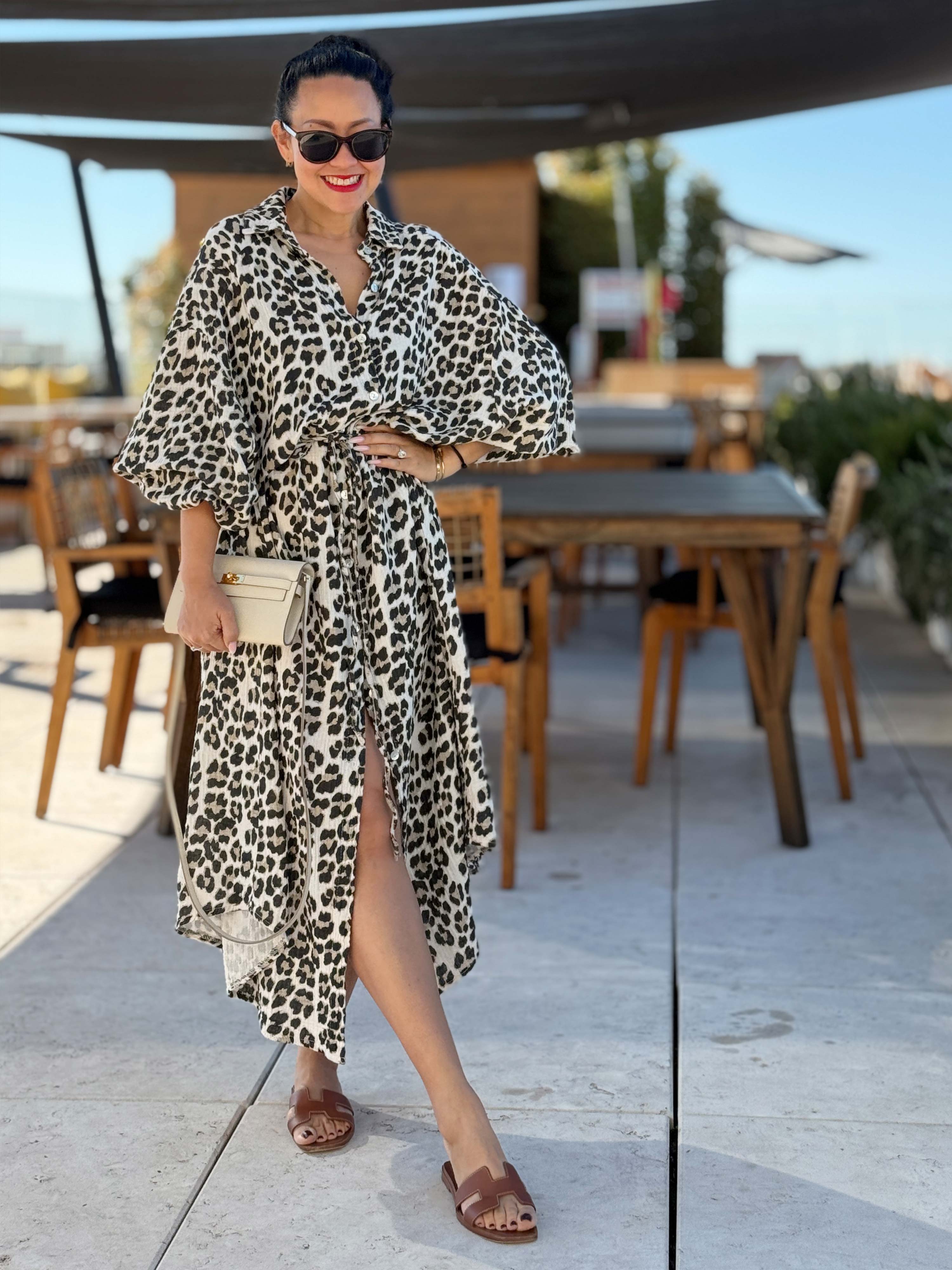 Musselin Oversize Blusenkleid - SEVILLA - Leo Beige