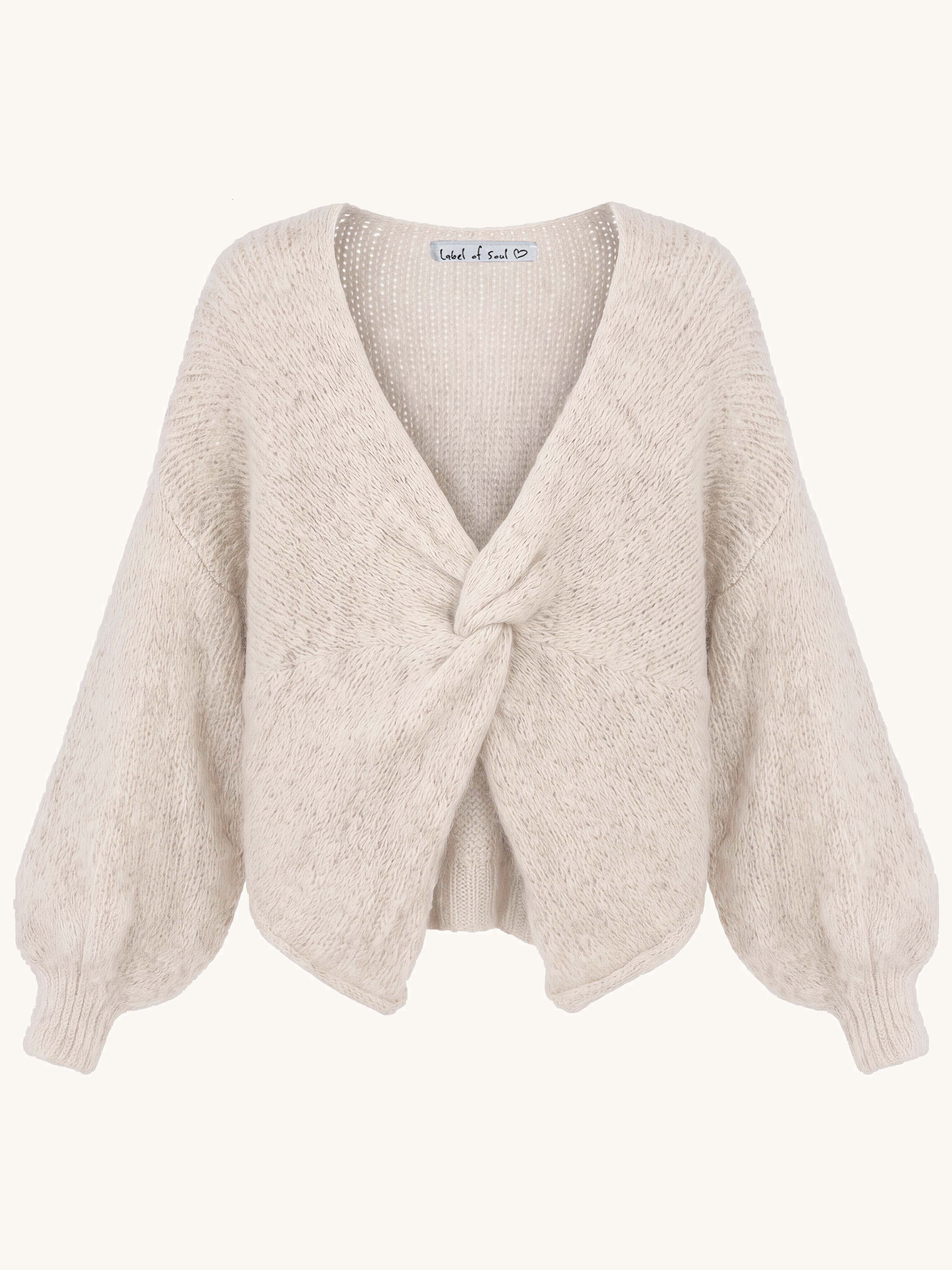 Oversize Cropped Strickpullover mit Knoten - FLAUSCHI - Creme