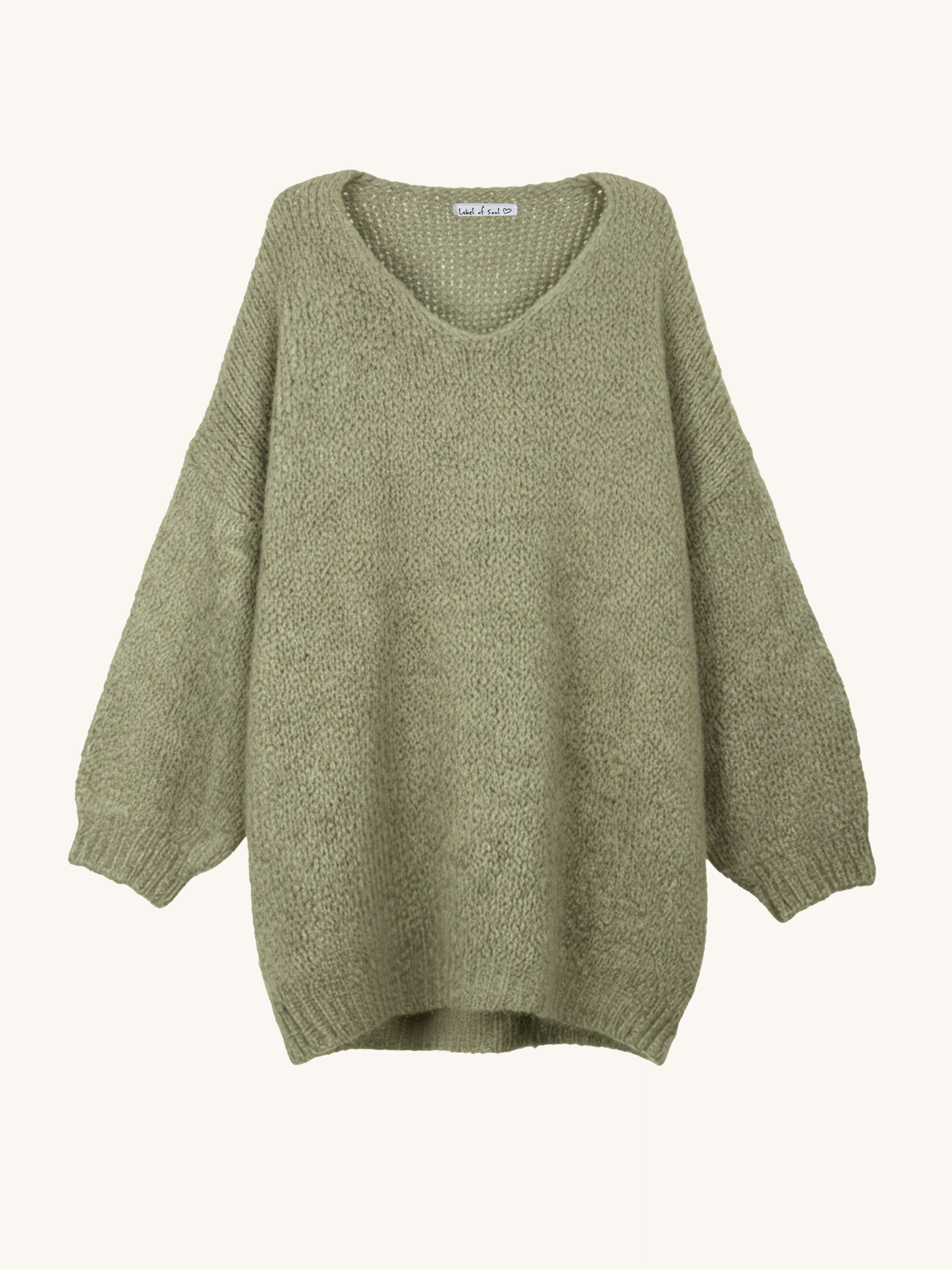 Oversize Strickpullover mit V-Ausschnitt FLAUSCHI REGULAR - Matcha