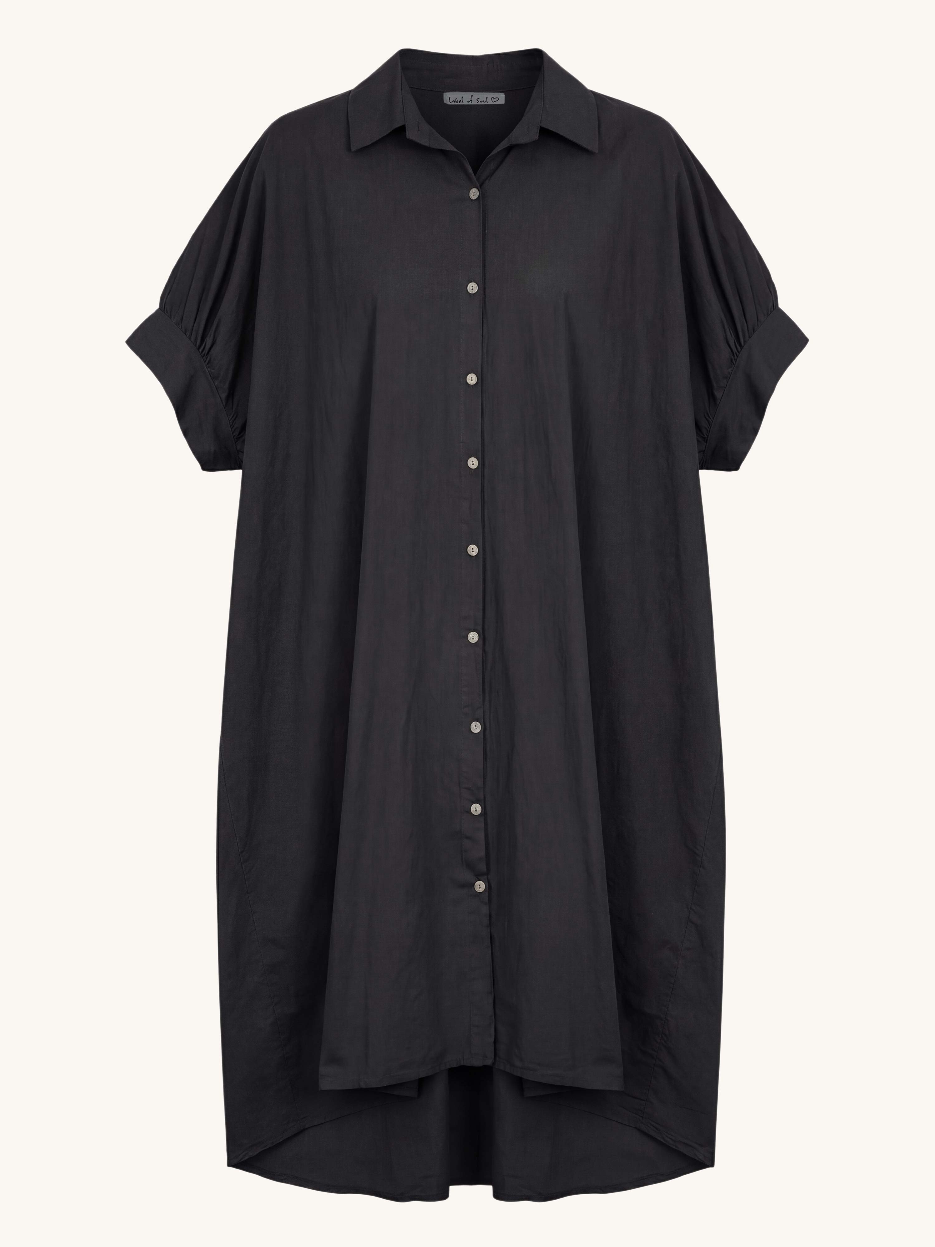 Cotton Vokuhila Oversize Kurzarm Blusenkleid - Schwarz