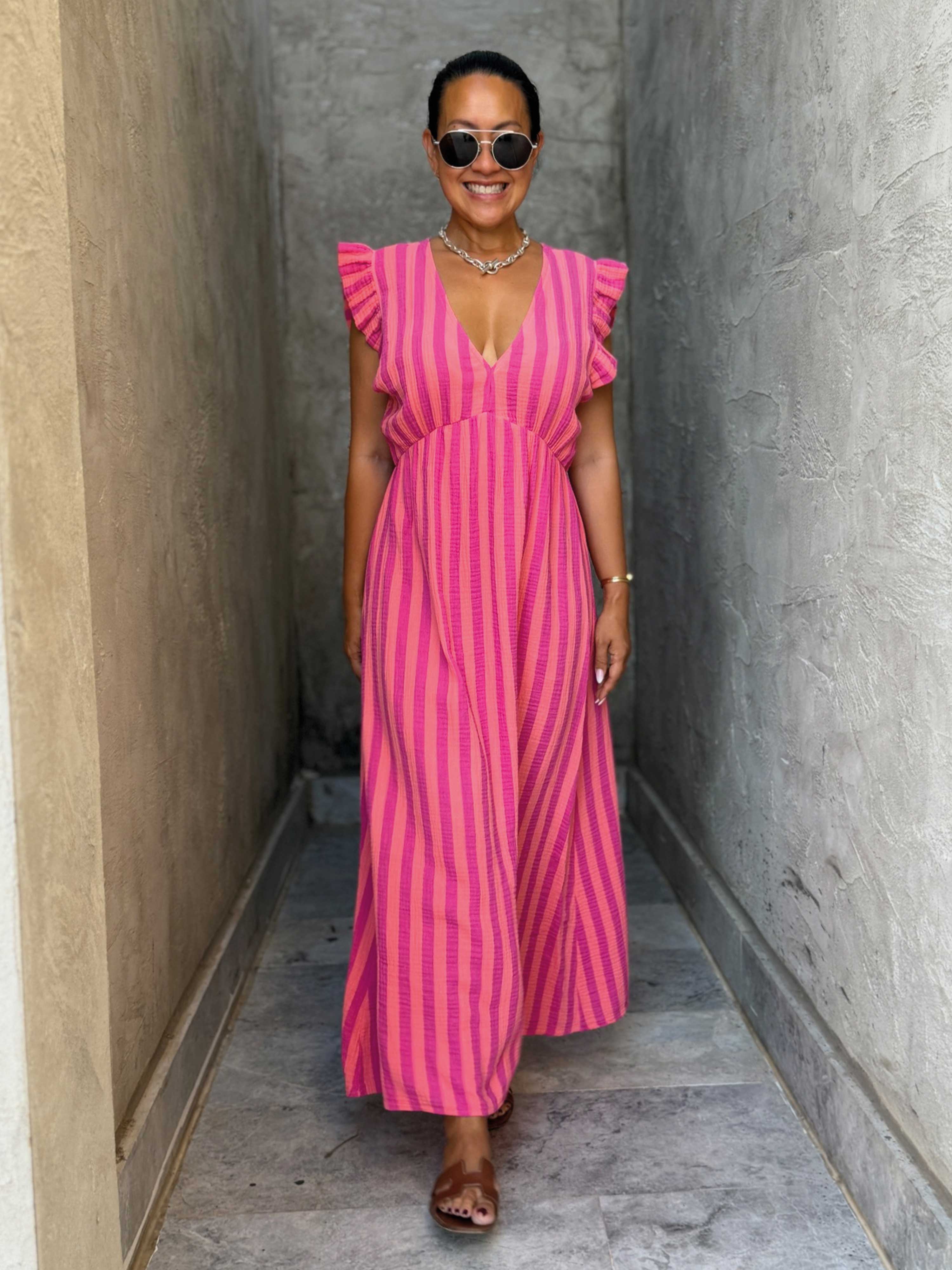 Musselin Kleid Soho - ONESIZE - STRIPES Flamingo Kiss