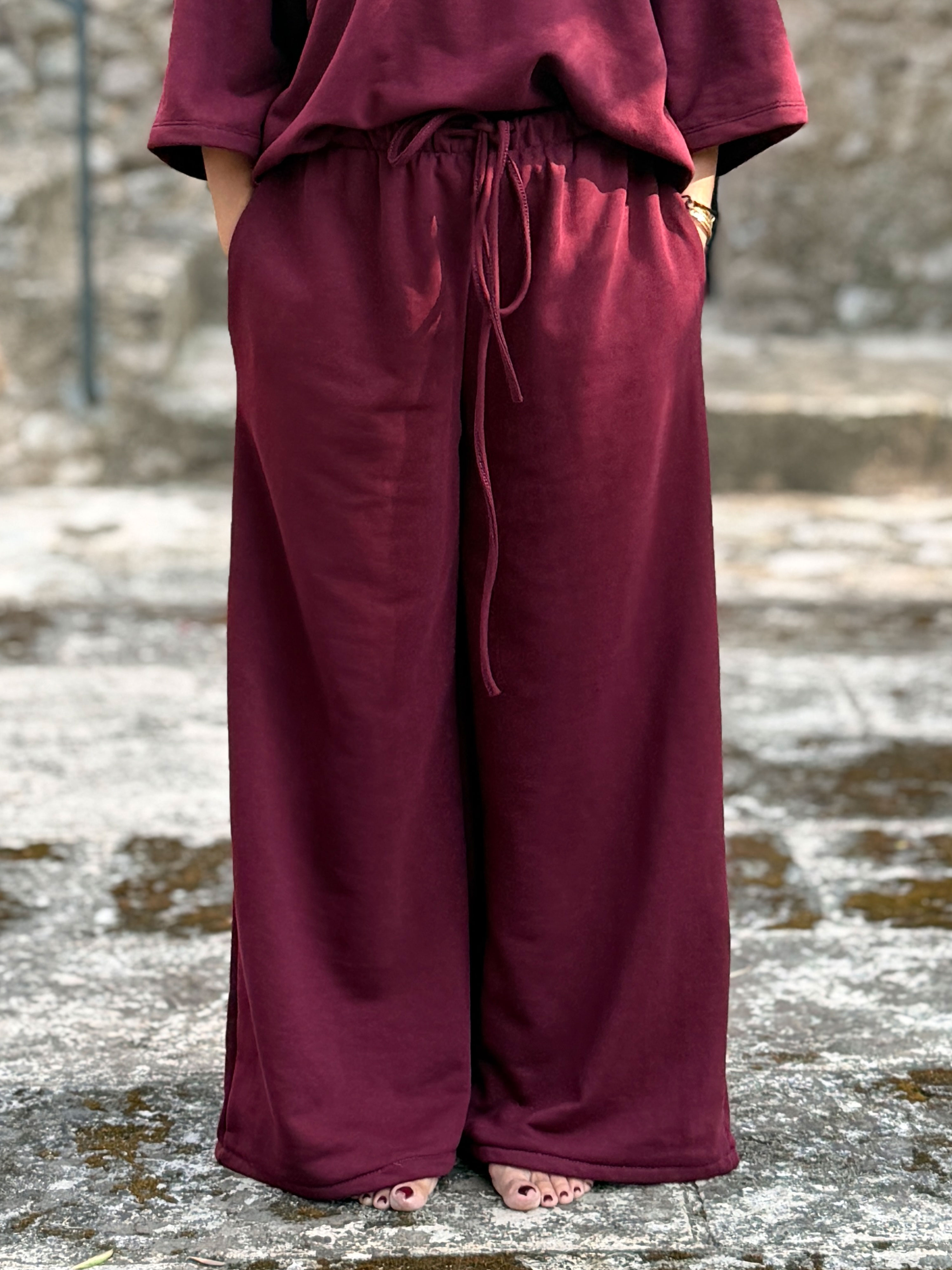 Basic Oversize Palazzo Hose - LOUNGE - CURVY - Burgundy